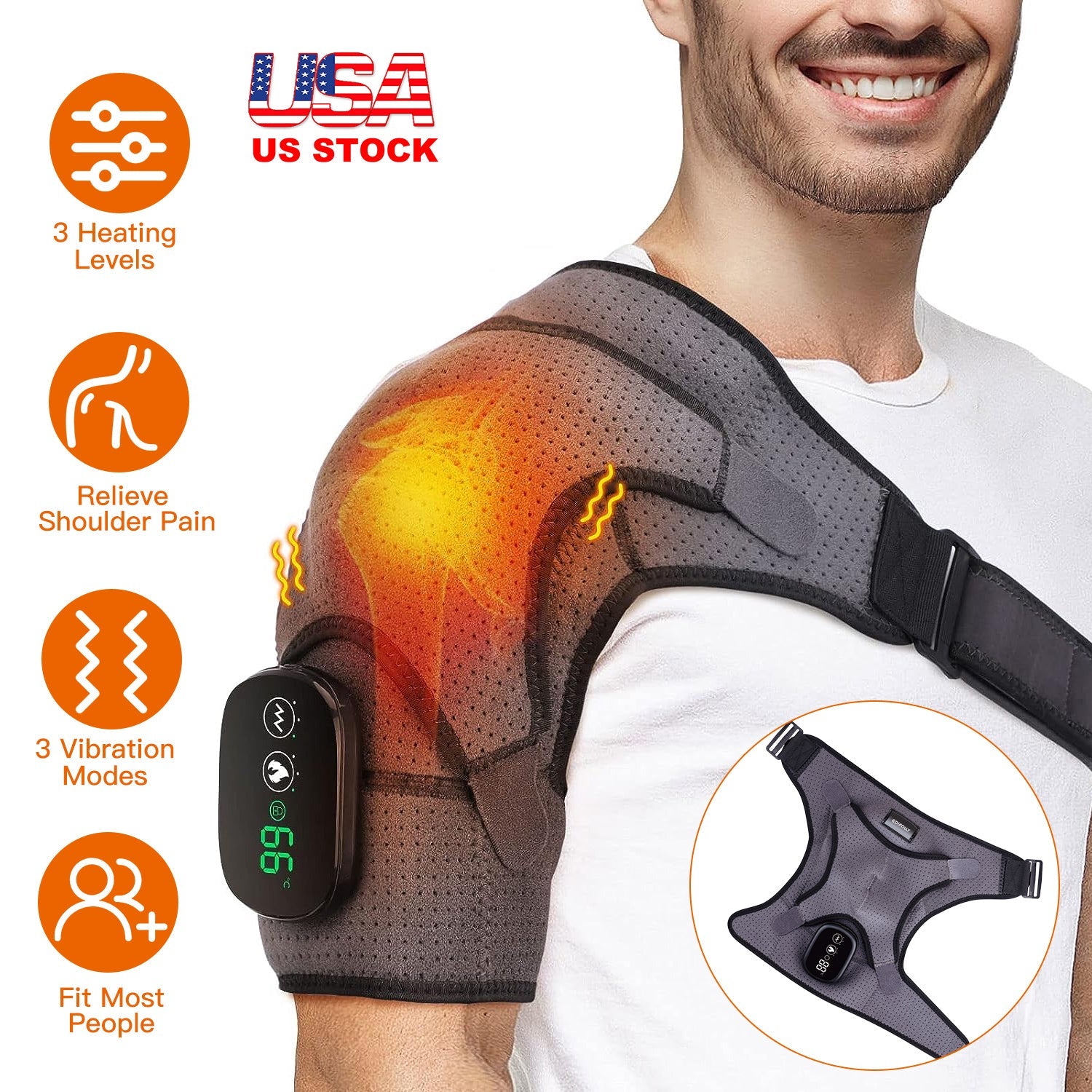 Cordless Rechargeable Heated Shoulder Wrap Massager Shoulder Brace