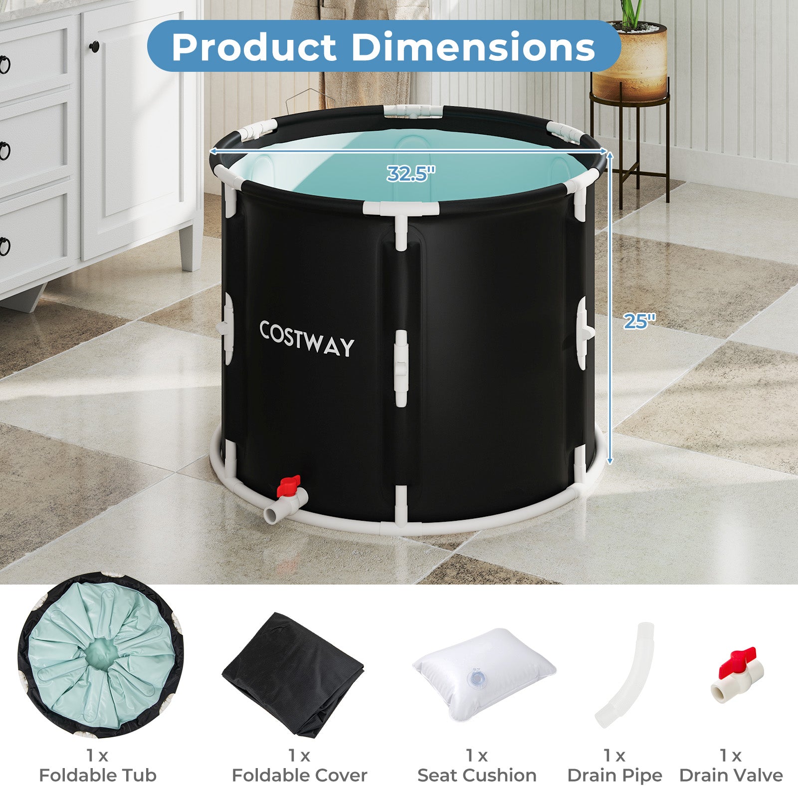 66 Gal Foldable Ice Bath Tub with Lid for Adult