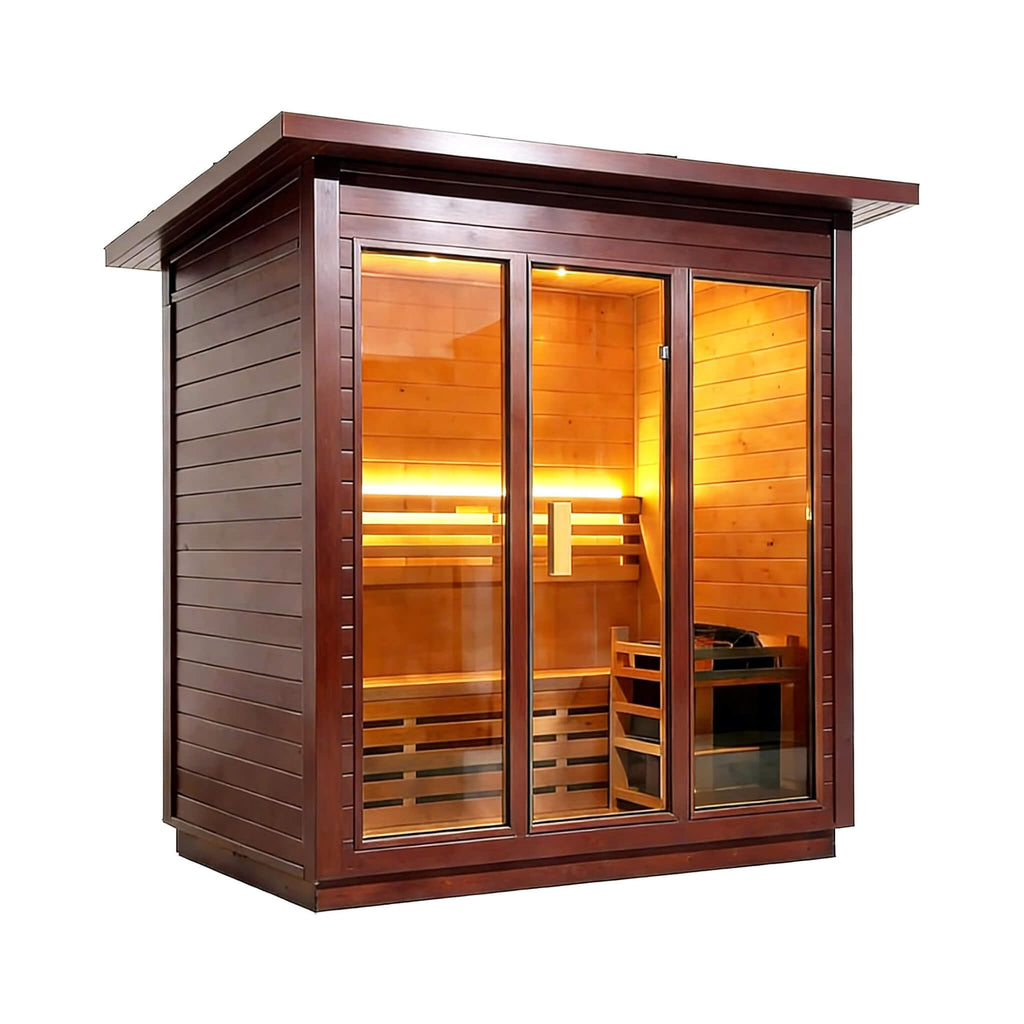 Custom 4-Person Luxury Canadian Red Cedar Outdoor Steam Sauna With Heater And Stones [Made-To-Order]