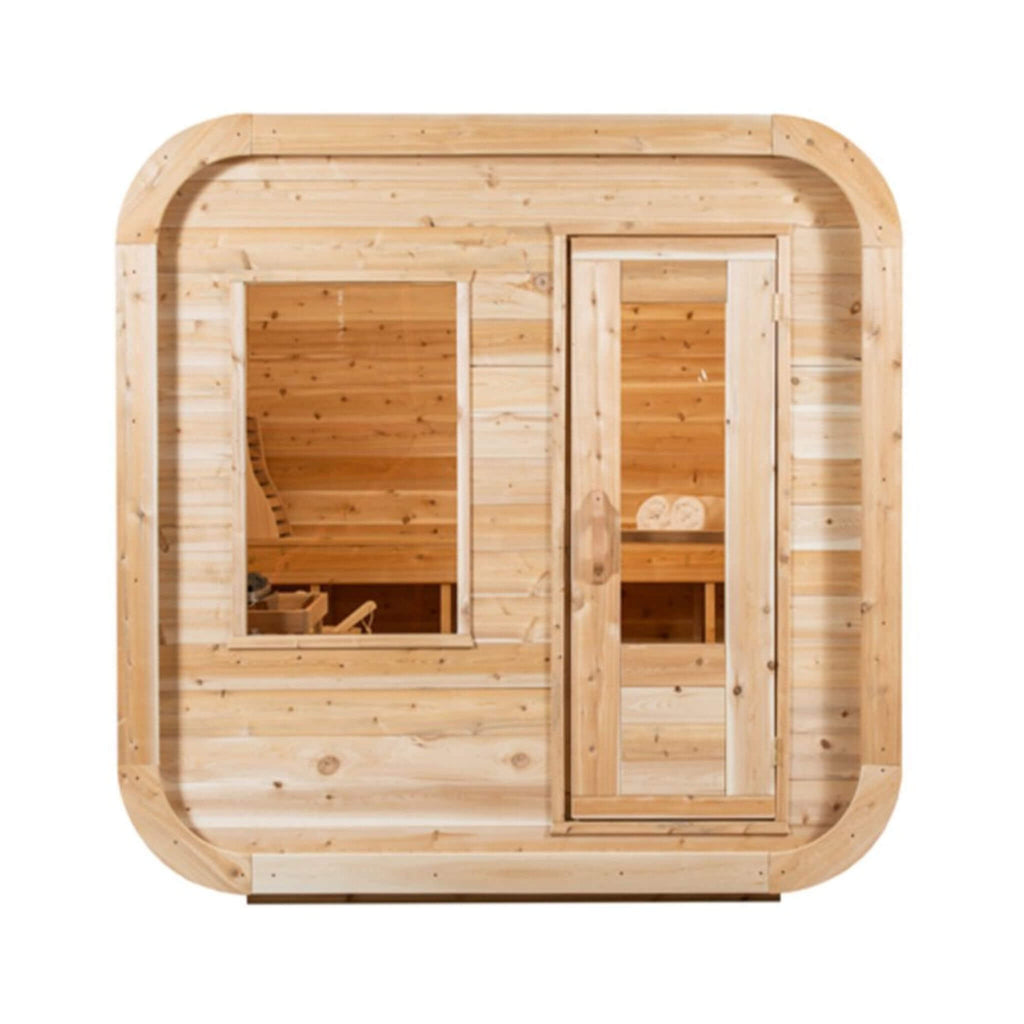 4-Person Canadian Timber Luna Cube Sauna With Sloped Roof And Front Window