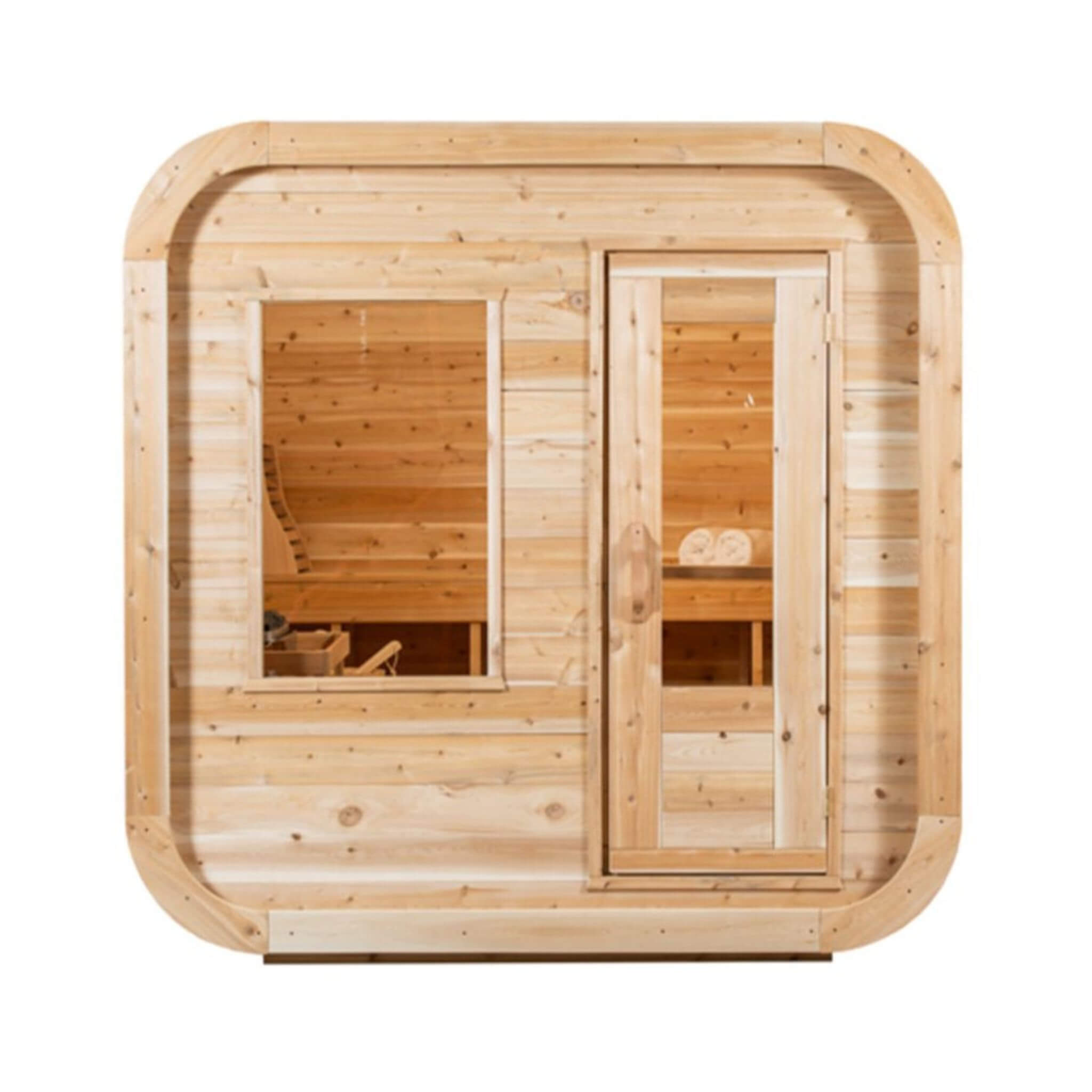 4-Person Canadian Timber Luna Cube Sauna With Sloped Roof And Front Window
