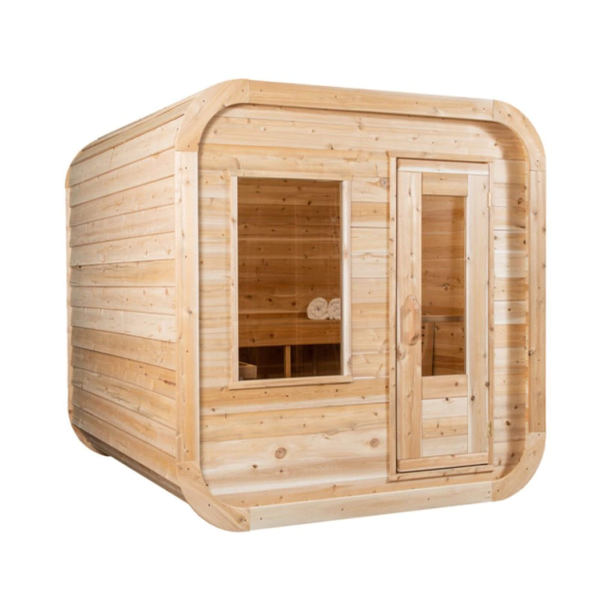 4-Person Canadian Timber Luna Cube Sauna With Sloped Roof And Front Window