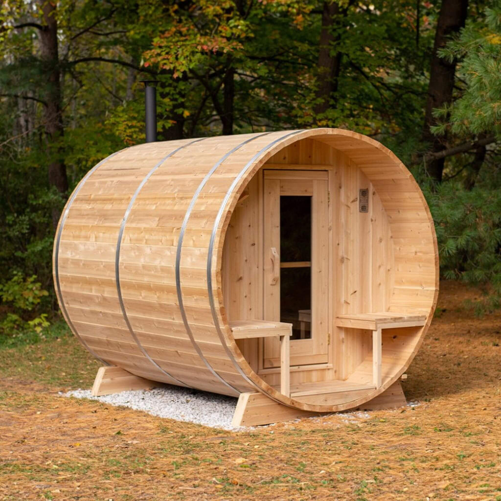 4-Person Canadian Timber Serenity Barrel Sauna With Solid Wood Benches