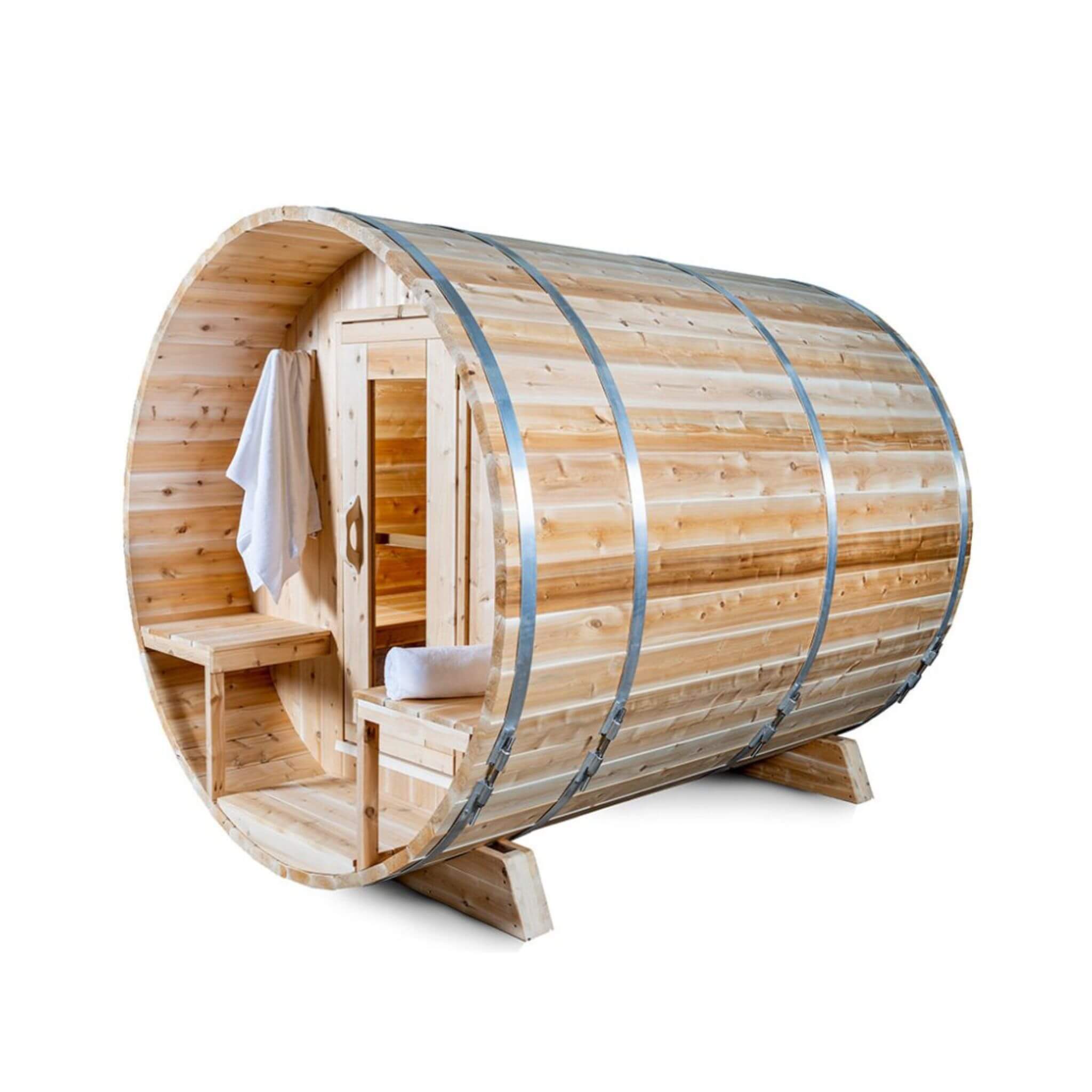 4-Person Canadian Timber Serenity Barrel Sauna With Solid Wood Benches