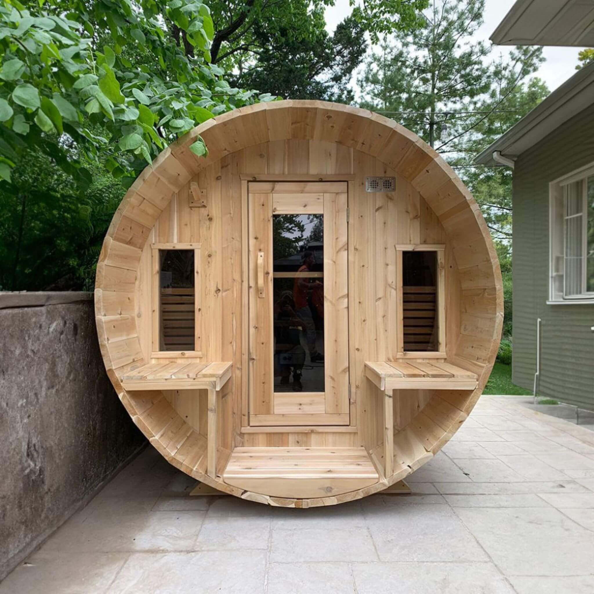 6-Person Canadian Timber Tranquility Barrel Sauna With Front Porch
