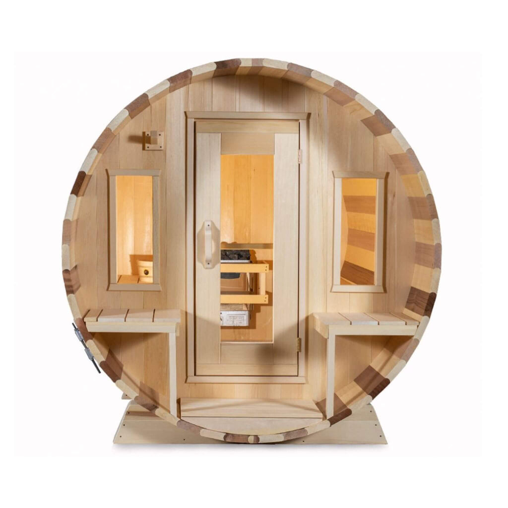 6-Person Canadian Timber Tranquility Barrel Sauna With Front Porch