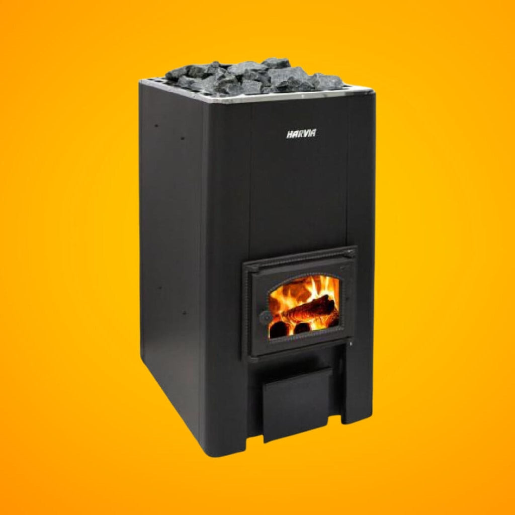 Black Floor Mount Wood-Burning Sauna Stove With Sauna Stones
