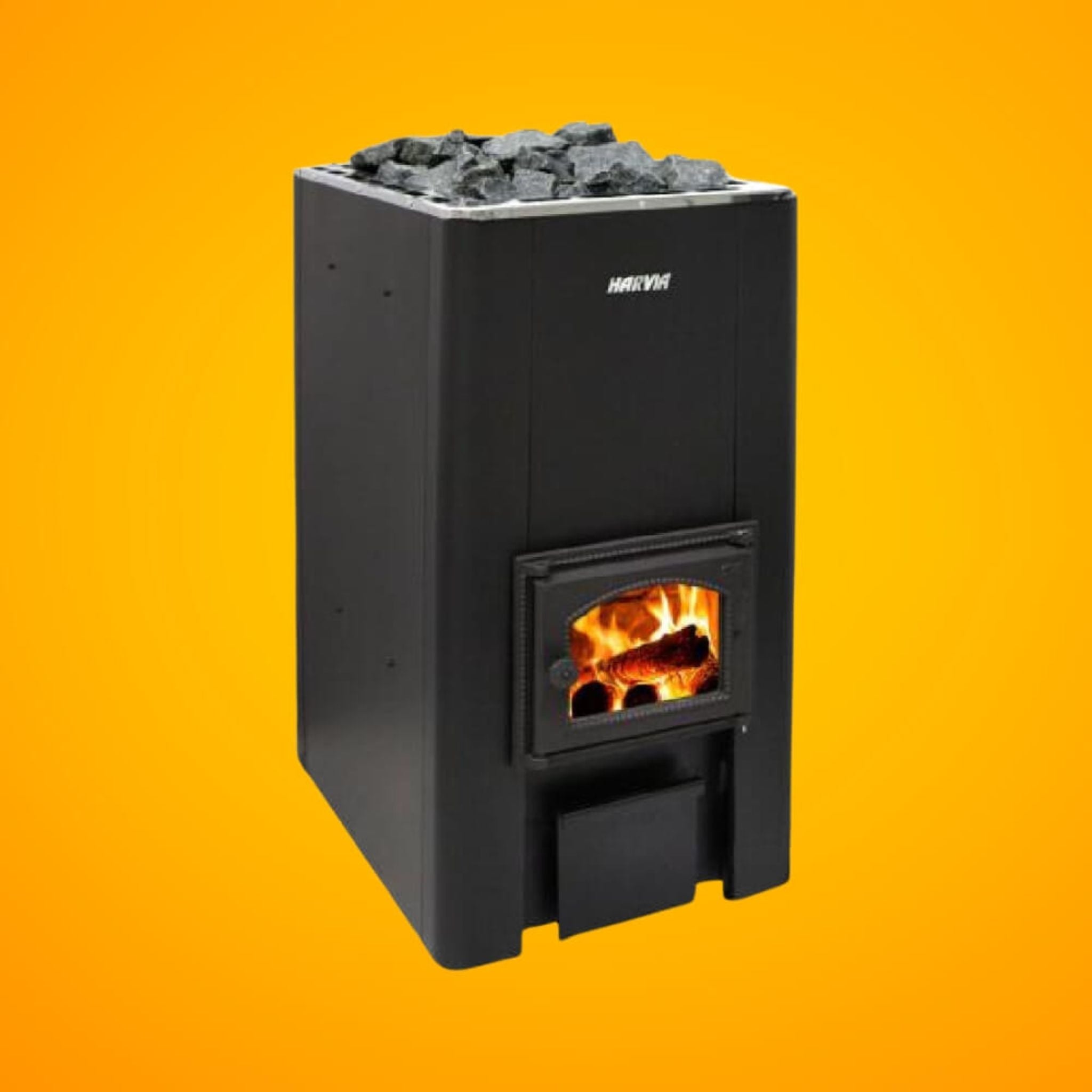 Black Floor Mount Wood-Burning Sauna Stove With Sauna Stones