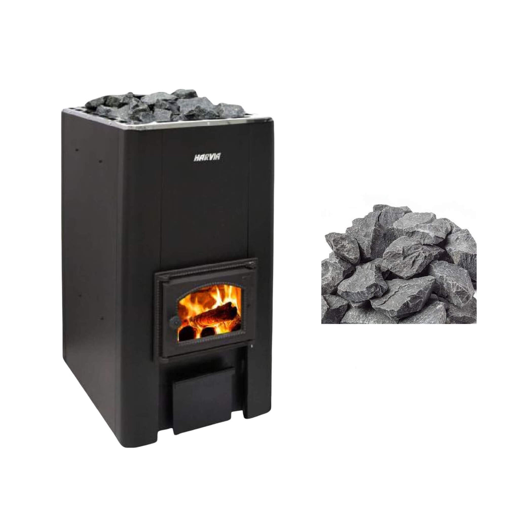 Black Floor Mount Wood-Burning Sauna Stove With Sauna Stones