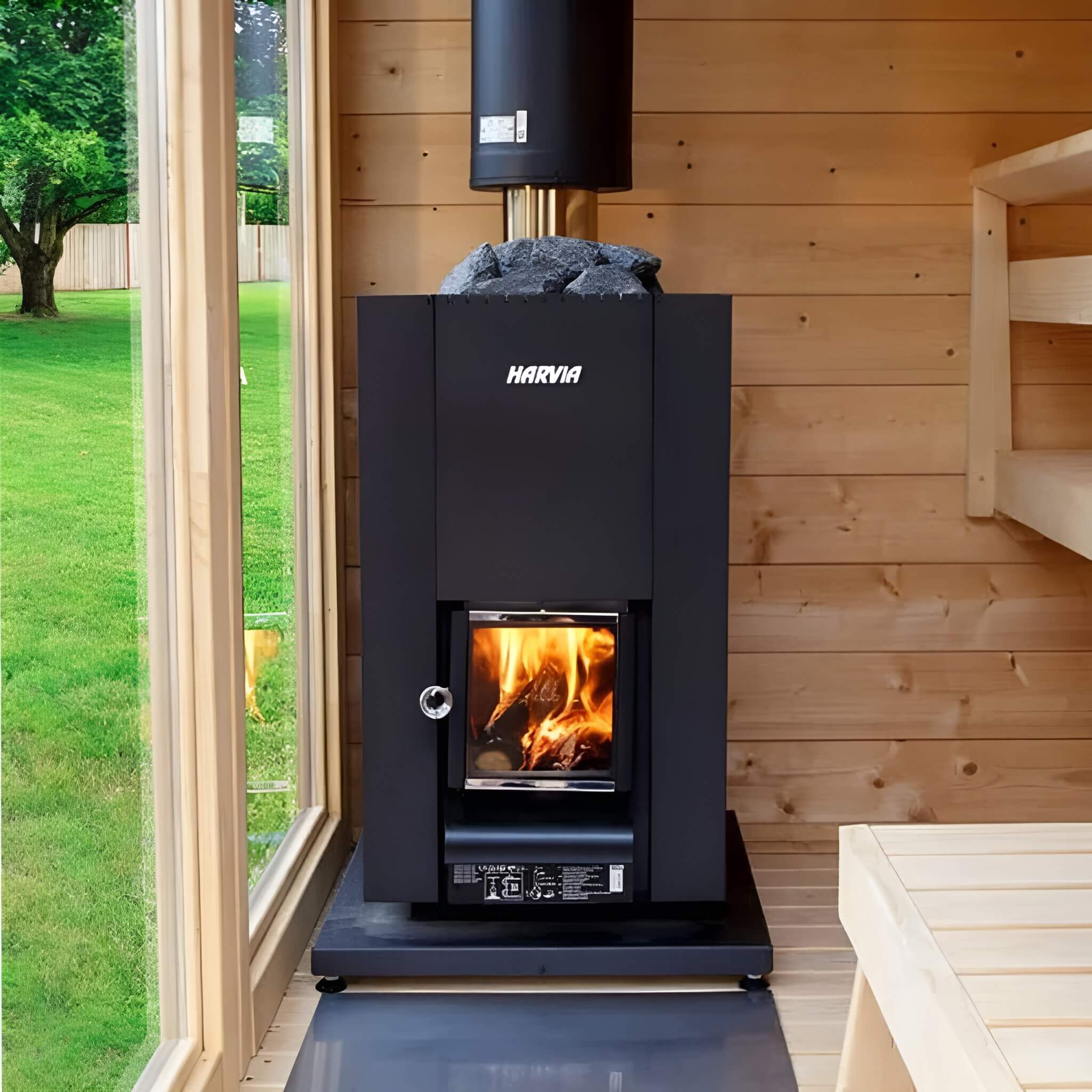 Linear Black Wood Sauna Stove With Sauna Stones