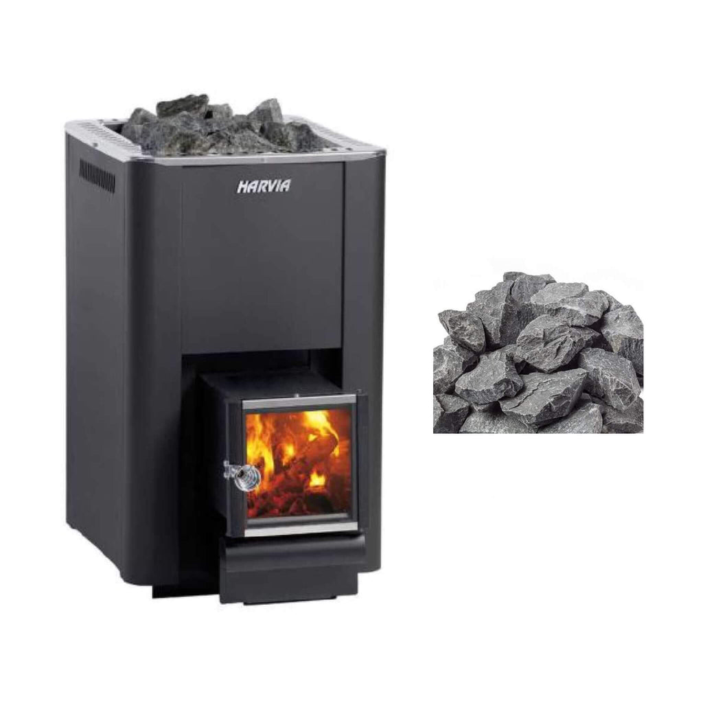 Wood-Burning Sauna Stove With Exterior Feed & Sauna Stones
