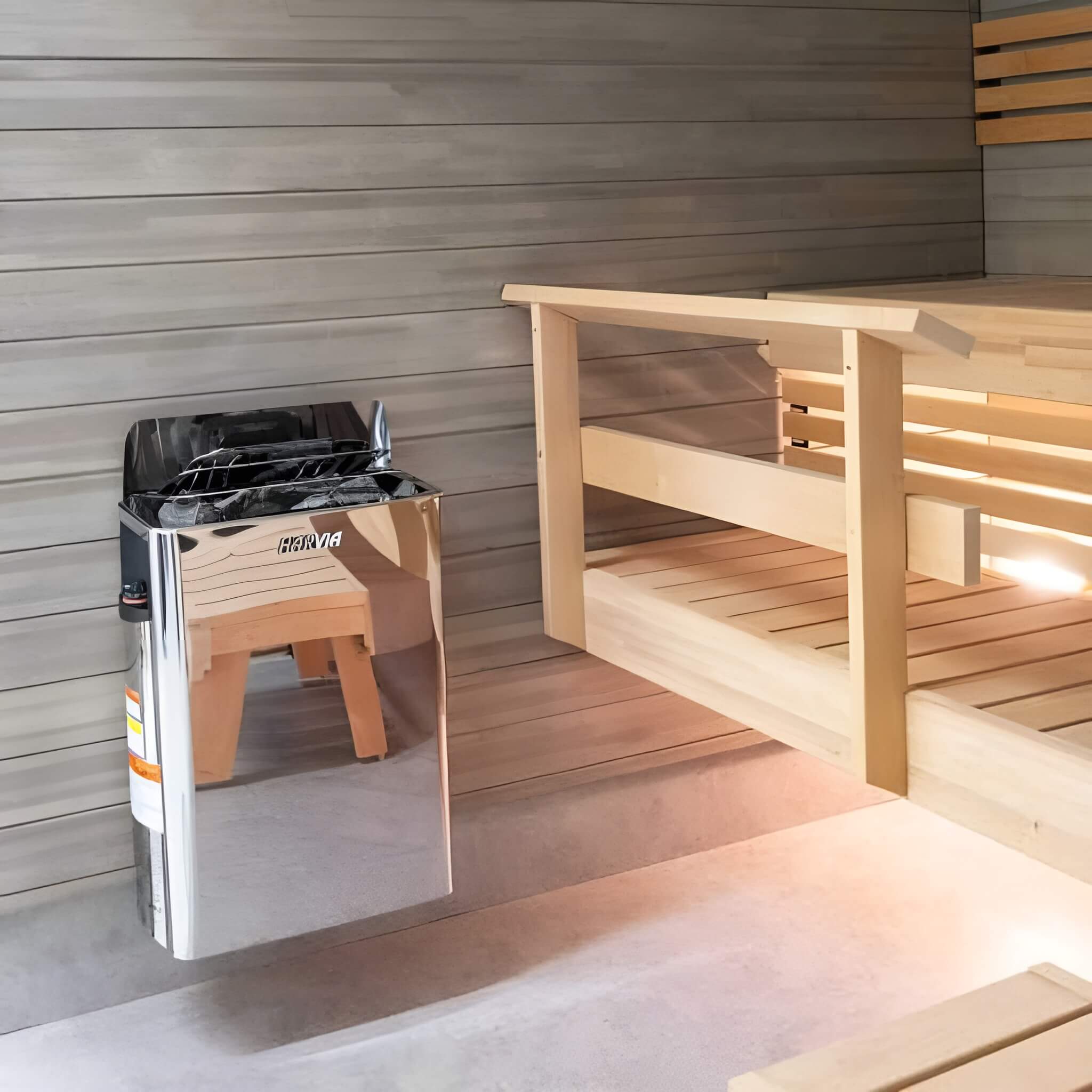 Stainless Steel Built-In Wall Mount Sauna Heater With Illuminated Controls & Sauna Stones