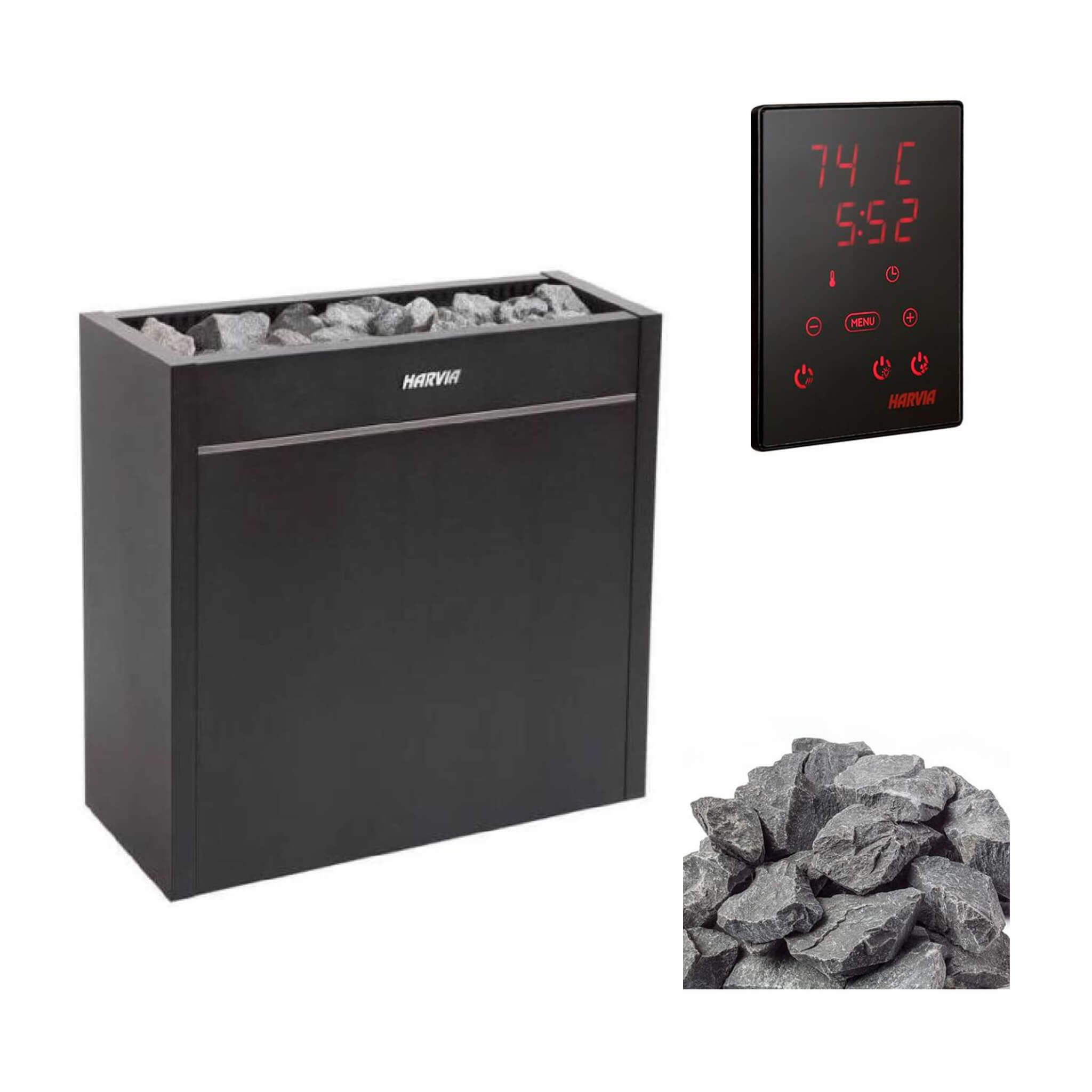 Heavy-Duty Electric Sauna Heater With Xenio CX45 Control Panel, Power Extension Unit & Sauna Stones