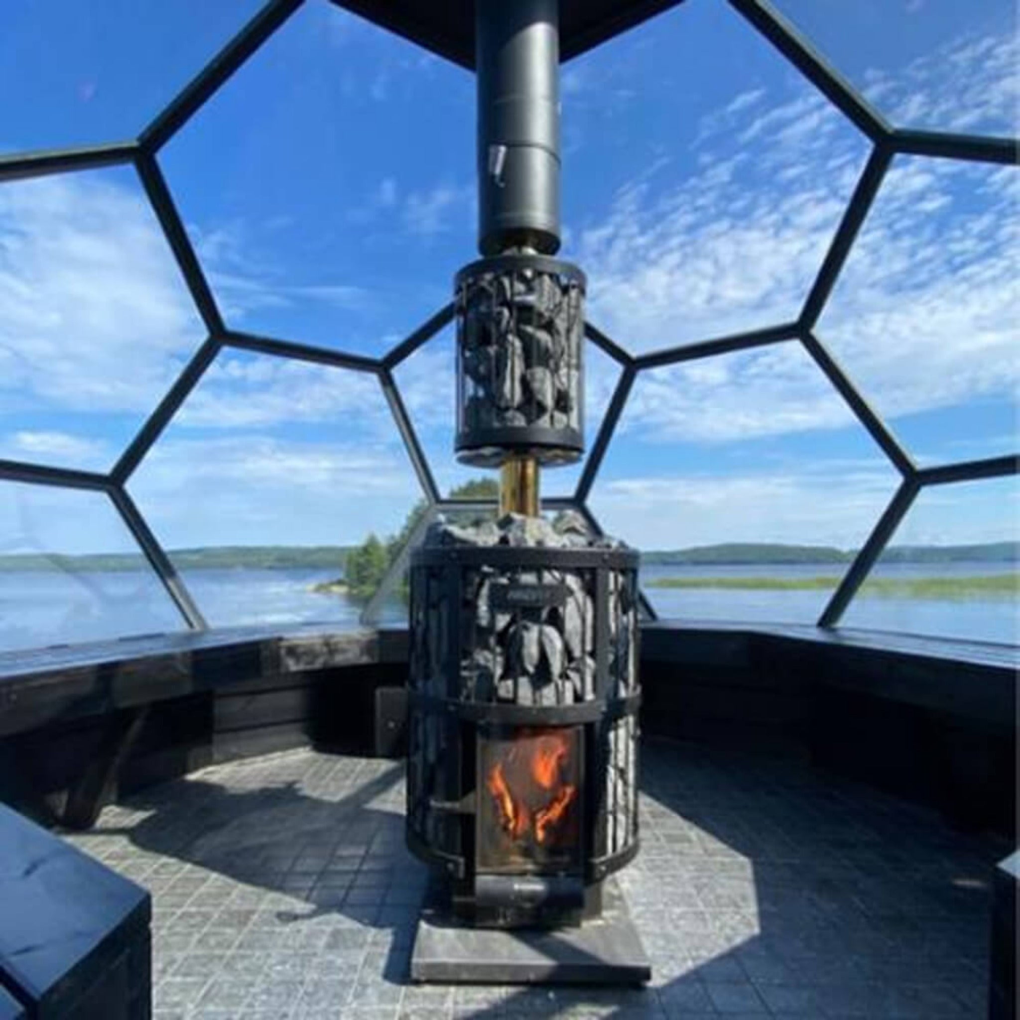 Wood-Burning Floor Mount Sauna Stove With Chimney Kit And Sauna Stones