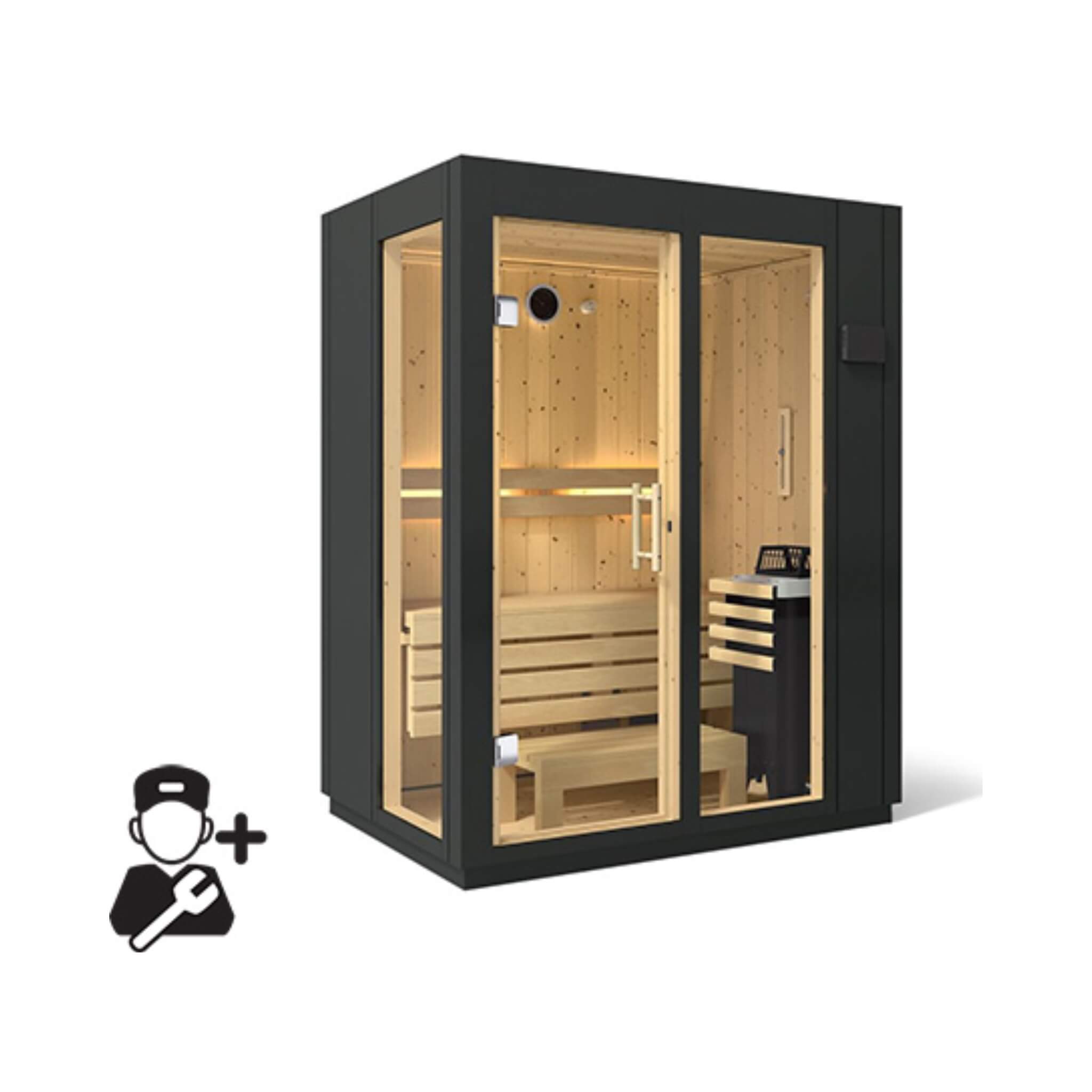 Indoor Graphite Gray Freestanding Alcove Design Sauna Kit