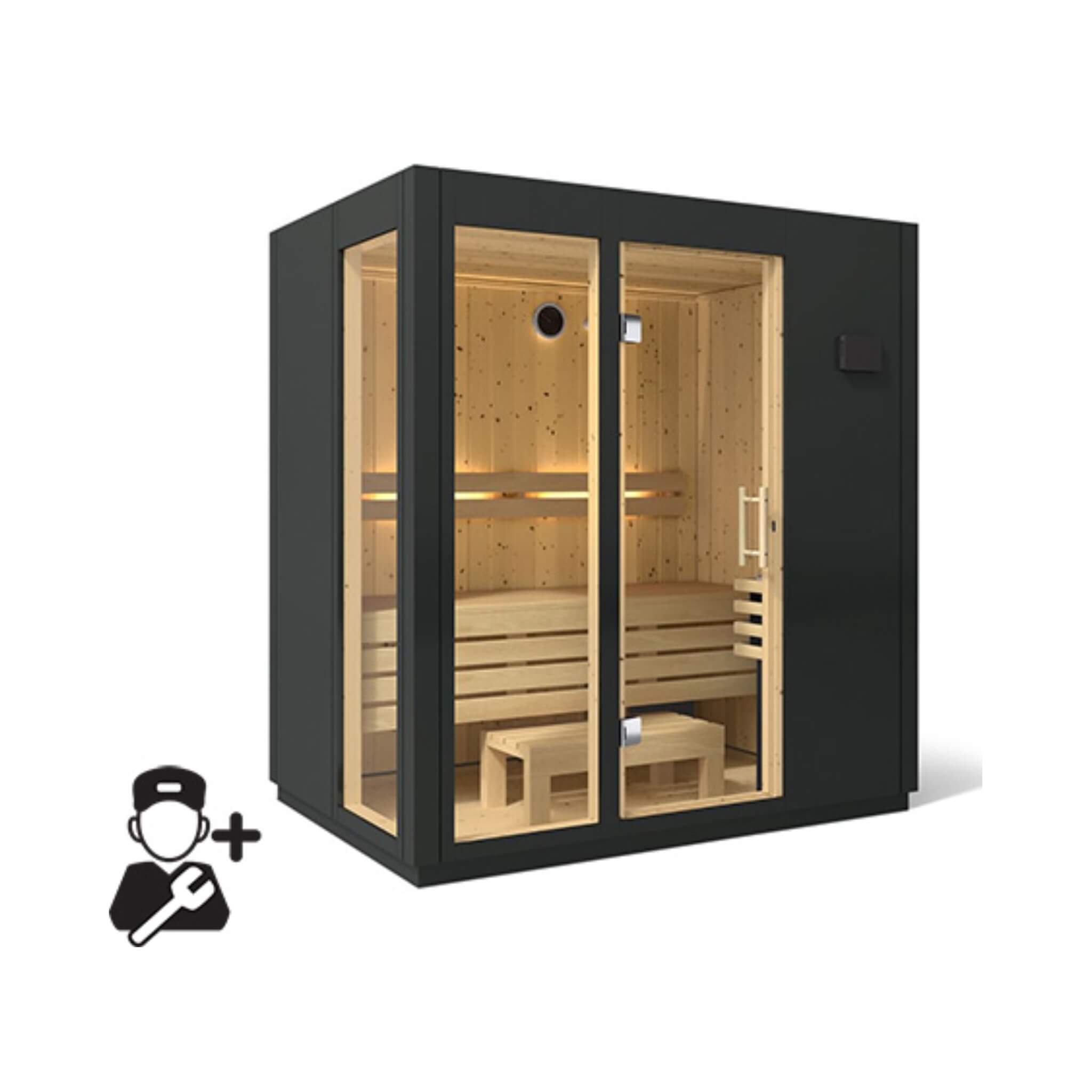 Indoor Graphite Gray Freestanding Alcove Design Sauna Kit