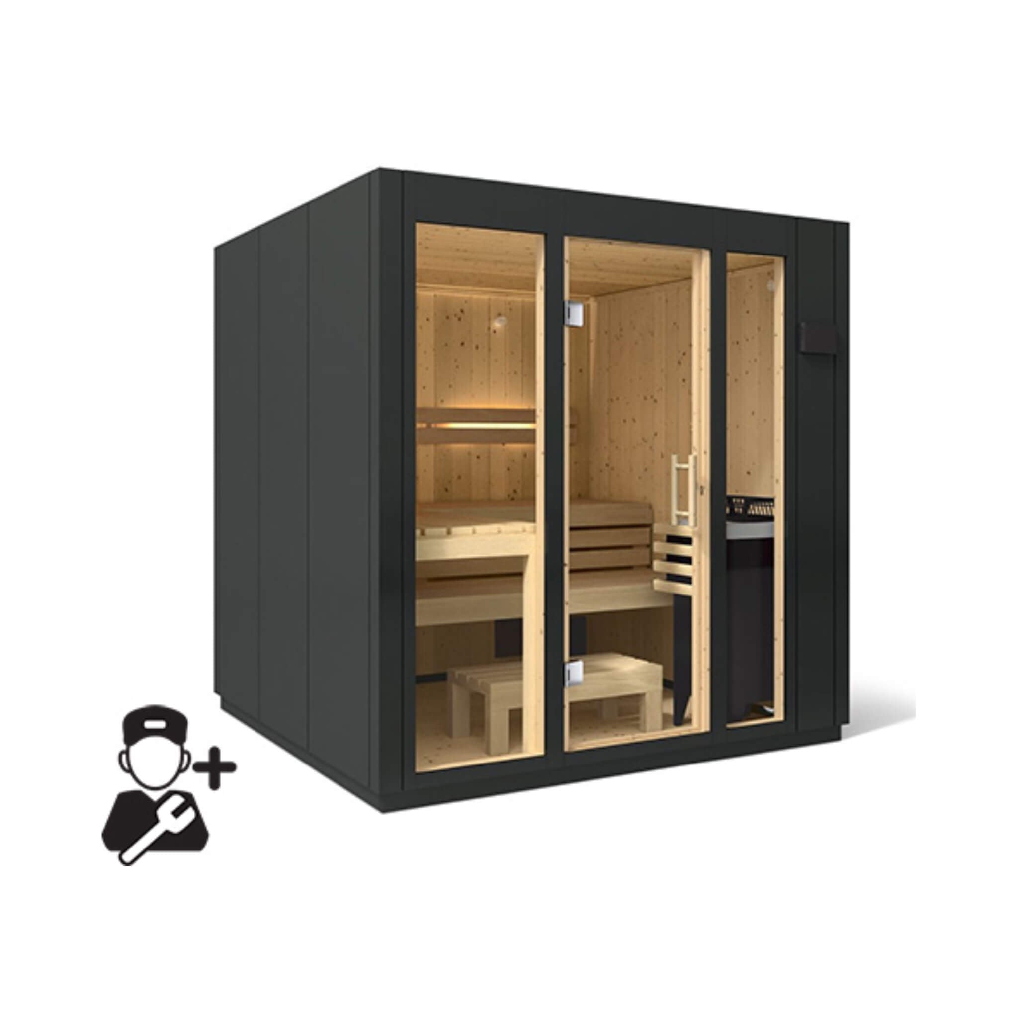 Indoor Graphite Gray Freestanding Alcove Design Sauna Kit