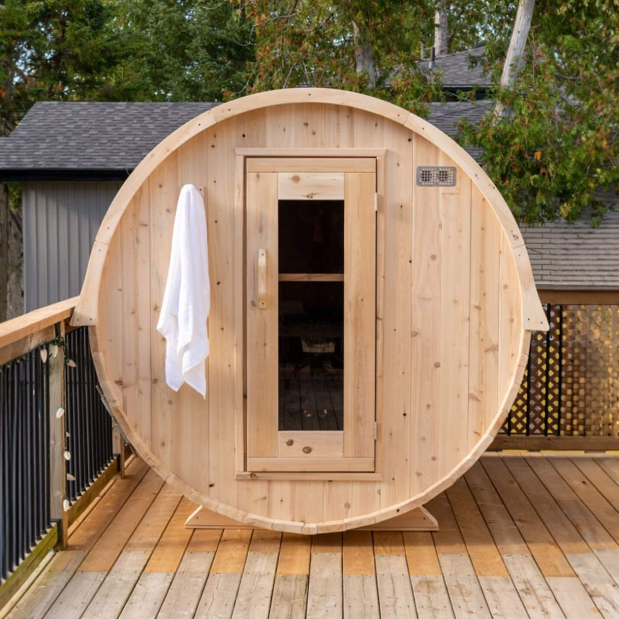 4-Person Canadian Timber Harmony Barrel Sauna With Solid Wood Benches