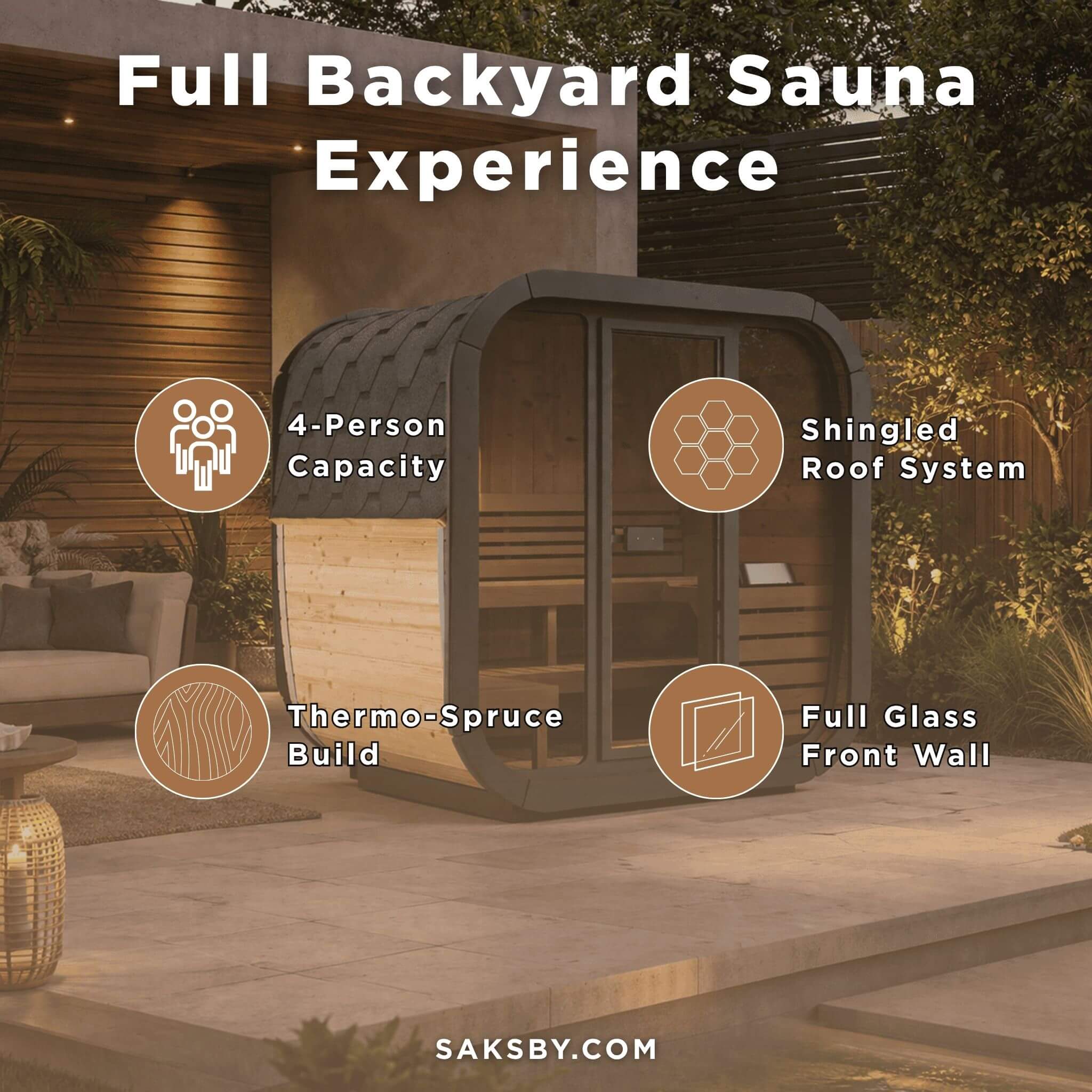 4-Person Cube-Series Luxury Wooden Outdoor Home Sauna Kit