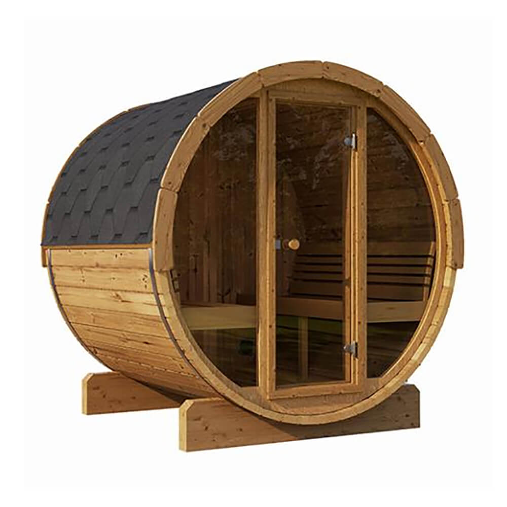4-Person Outdoor Sauna Barrel With Glass Front
