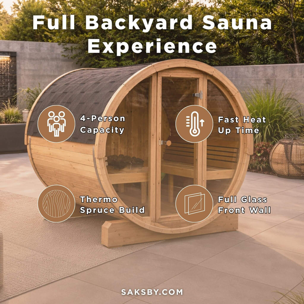 4-Person Outdoor Sauna Barrel With Glass Front