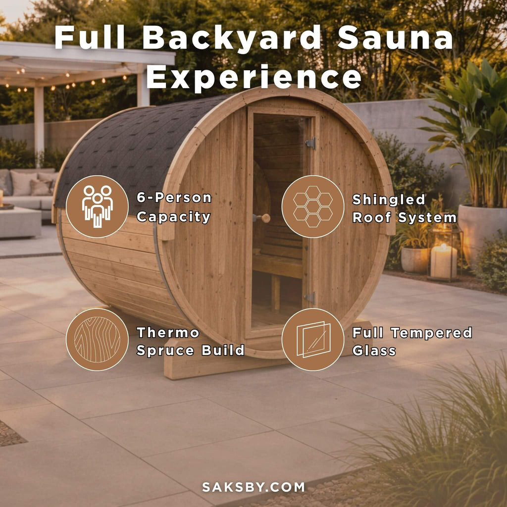 6-Person Outdoor Thermo-Spruce Sauna Barrel