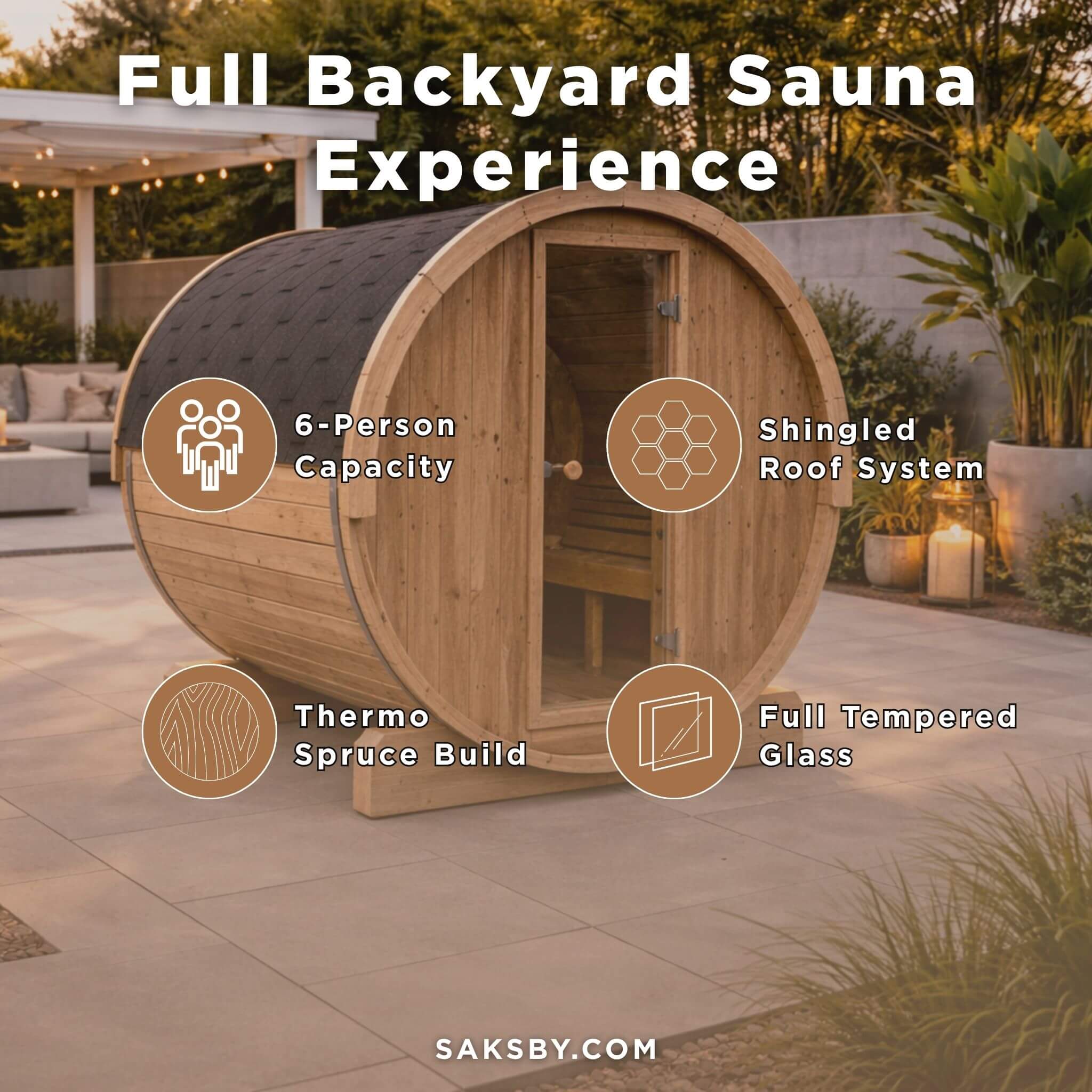 6-Person Outdoor Thermo-Spruce Sauna Barrel