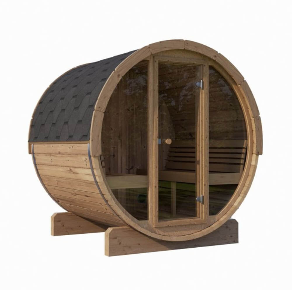 6-Person Outdoor Sauna Barrel With Tempered Glass Front