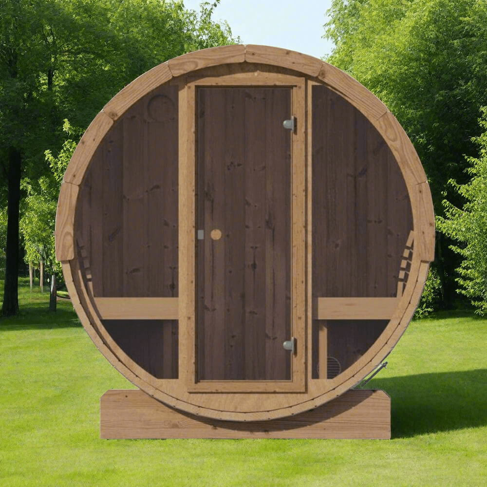 6-Person Outdoor Sauna Barrel With Tempered Glass Front