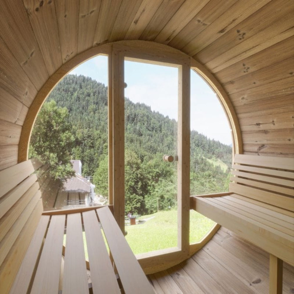 6-Person Outdoor Sauna Barrel With Tempered Glass Front