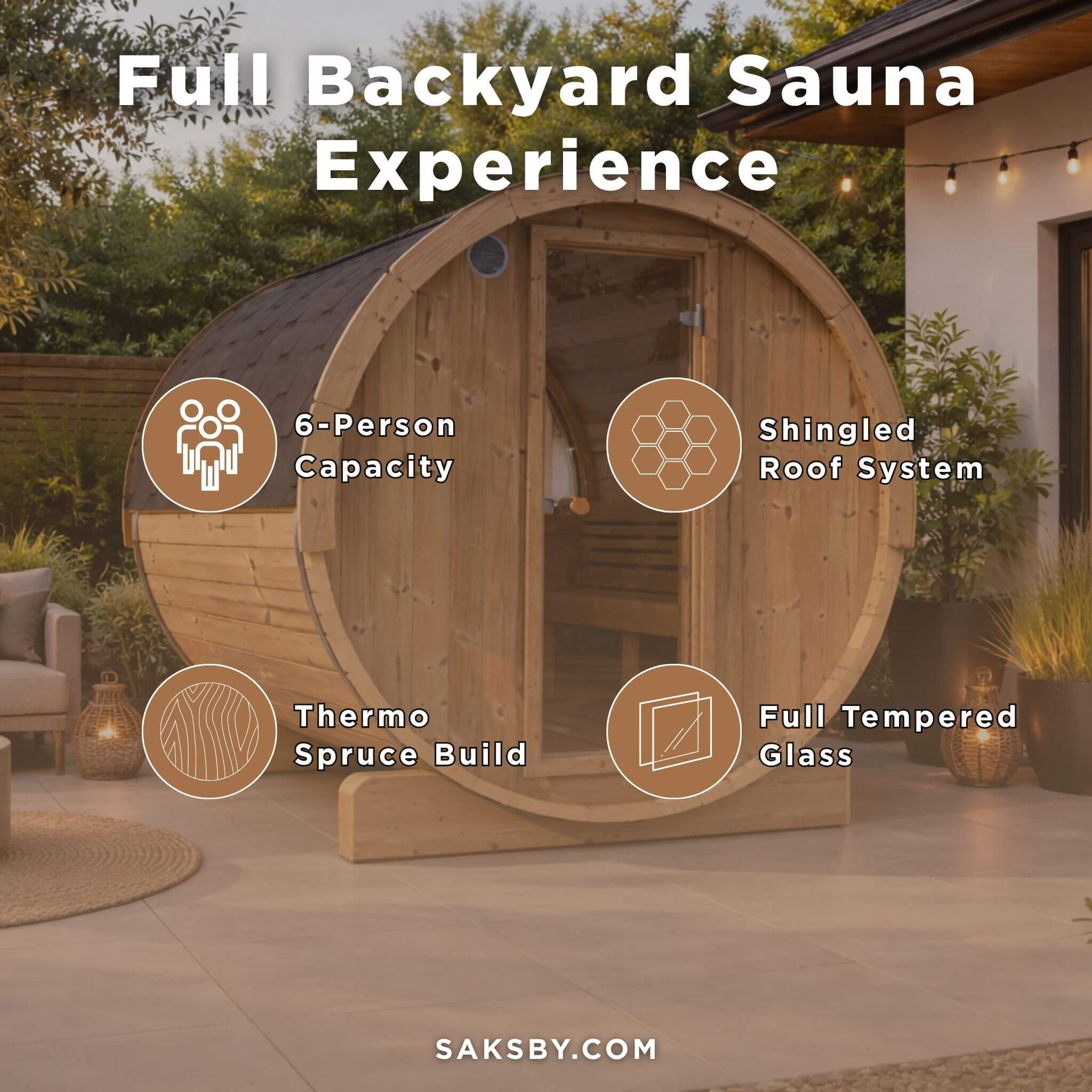6-Person Outdoor Thermo-Spruce Sauna Barrel