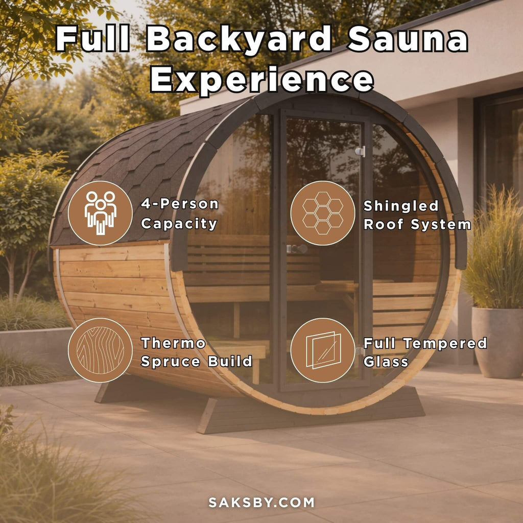 4-Person Outdoor Sauna Barrel With Tempered Glass Front
