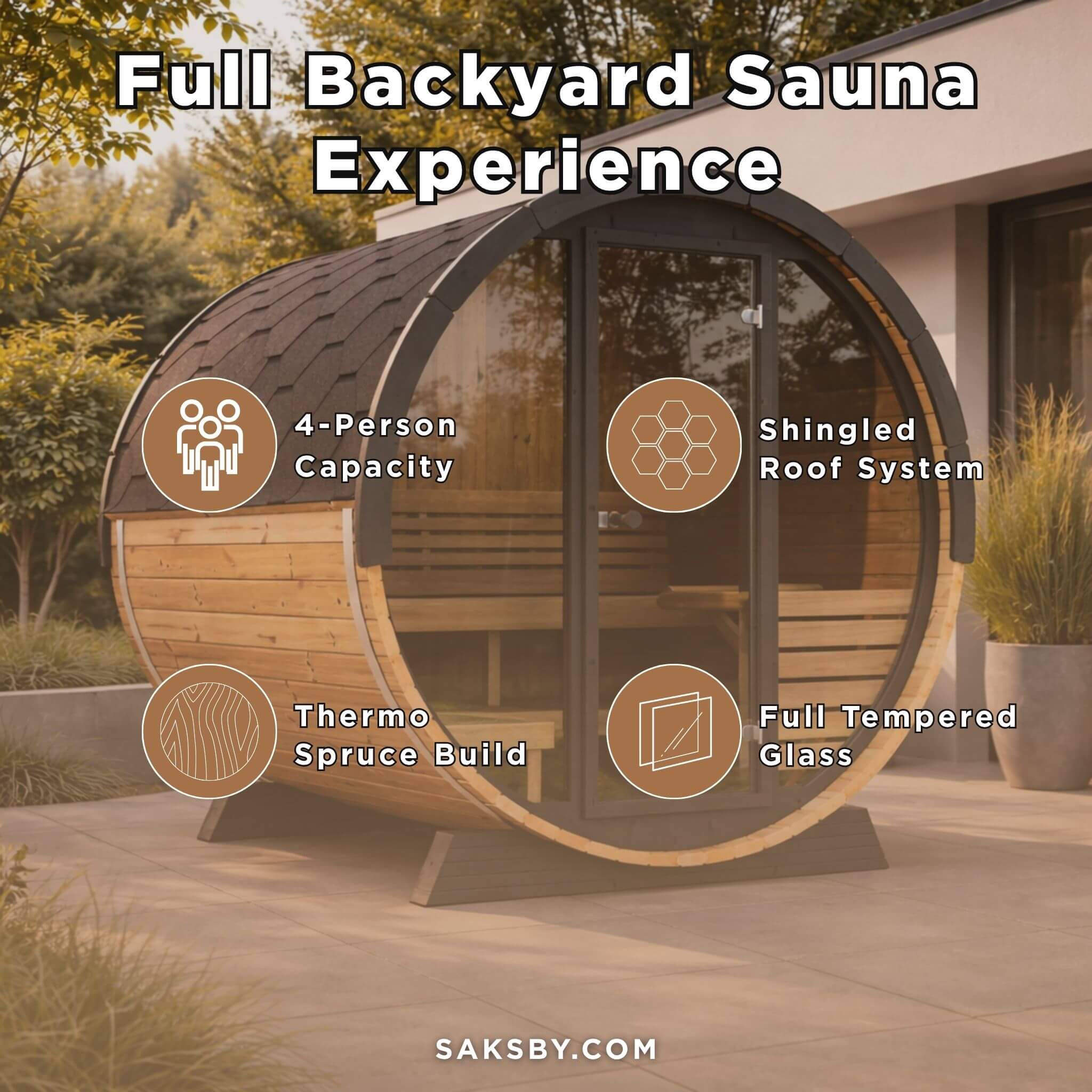 4-Person Outdoor Sauna Barrel With Tempered Glass Front