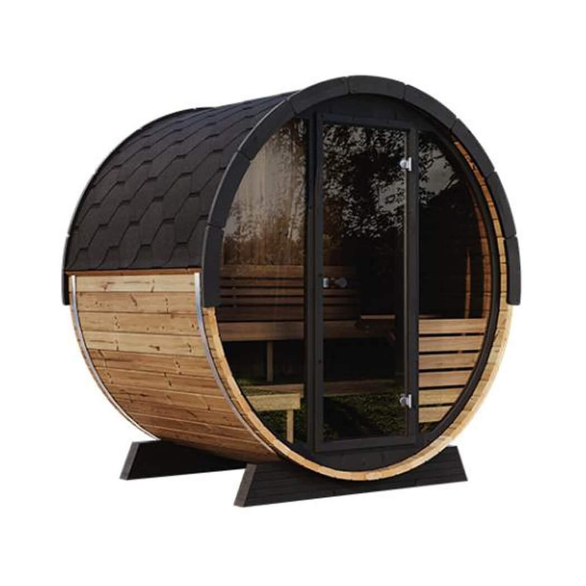 4-Person Outdoor Sauna Barrel With Tempered Glass Front