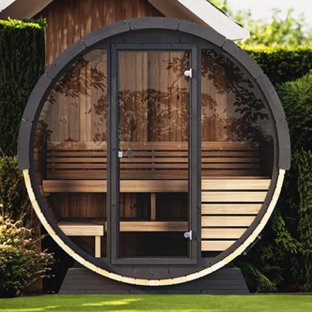 4-Person Outdoor Sauna Barrel With Tempered Glass Front