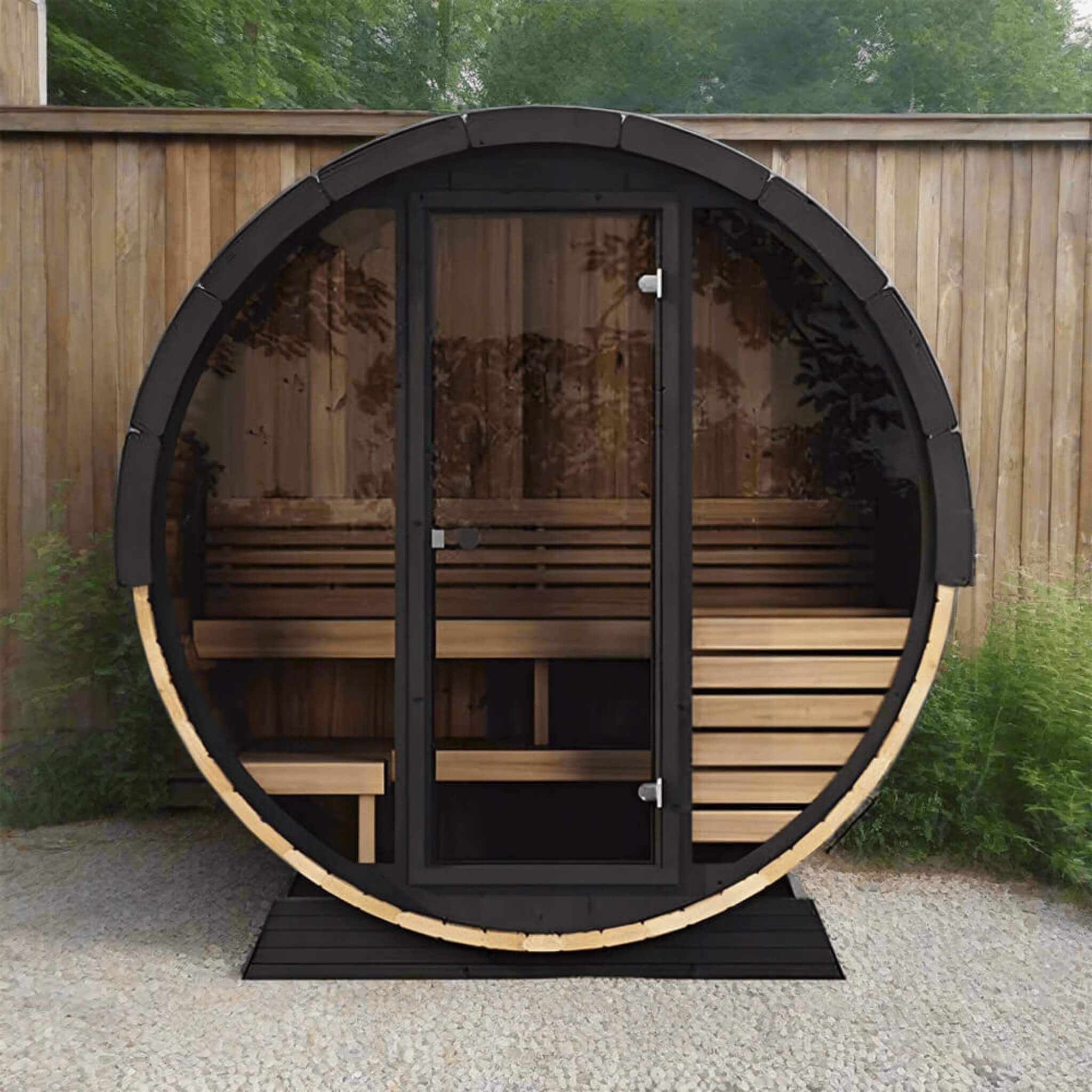 4-Person Outdoor Sauna Barrel With Tempered Glass Front