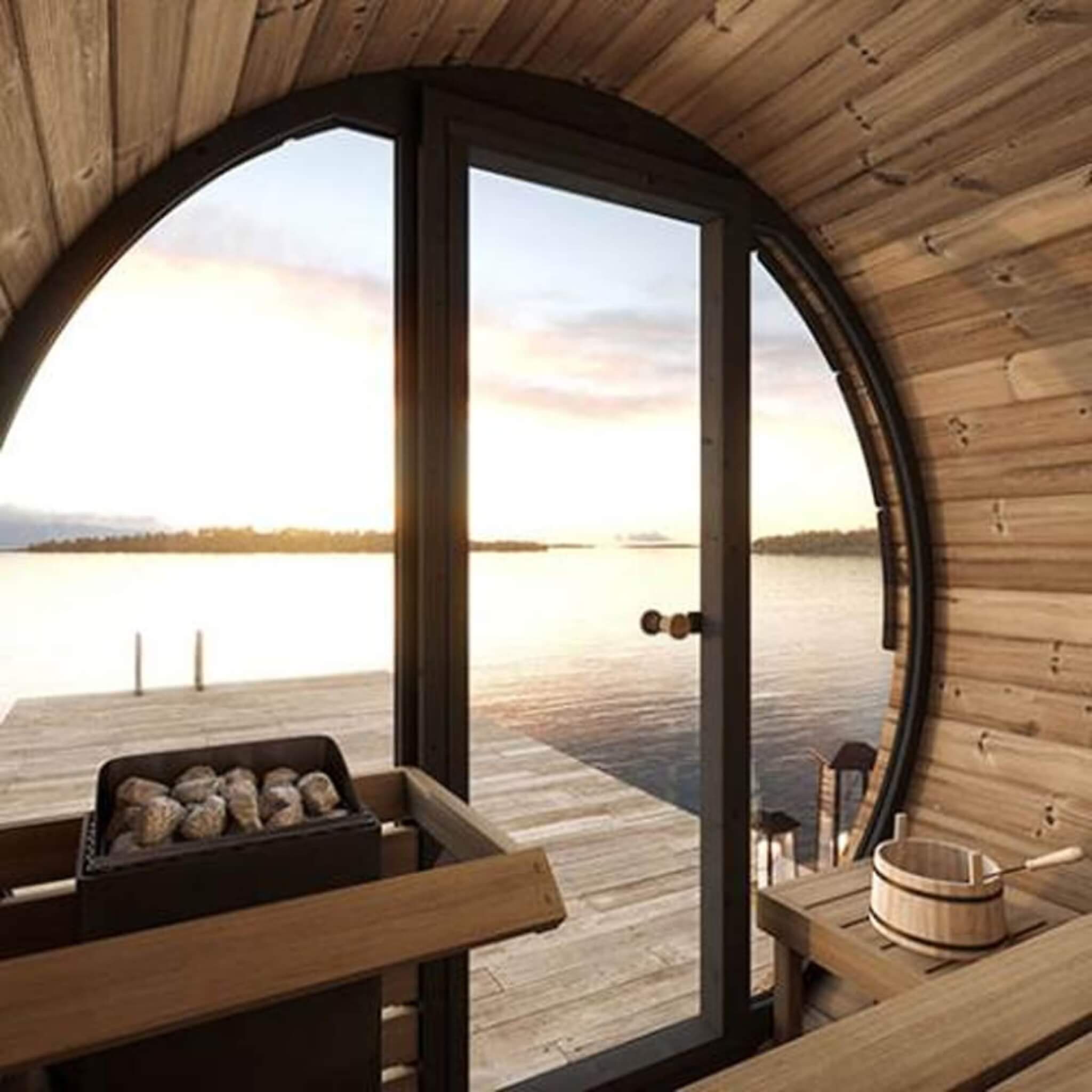 4-Person Outdoor Sauna Barrel With Tempered Glass Front