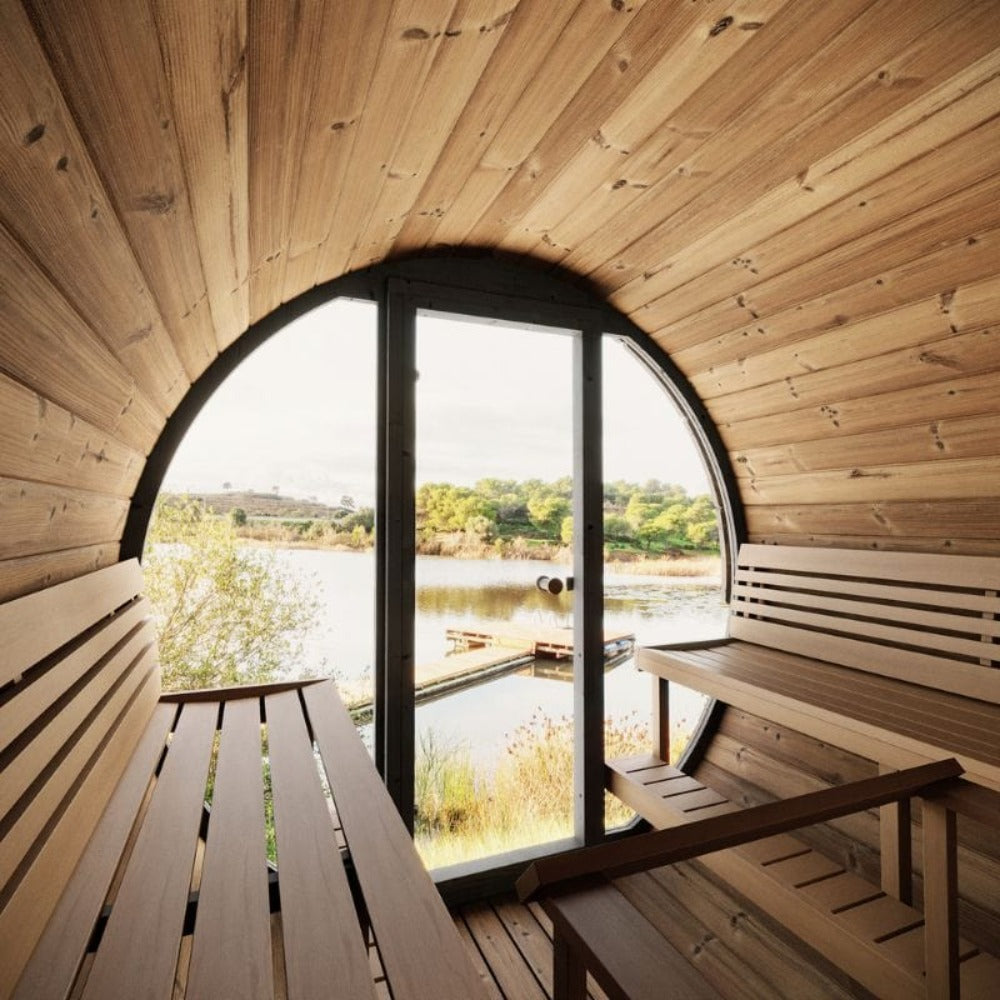 6-Person Outdoor Sauna Barrel With Tempered Glass Front