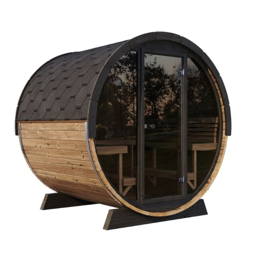 6-Person Outdoor Sauna Barrel With Tempered Glass Front