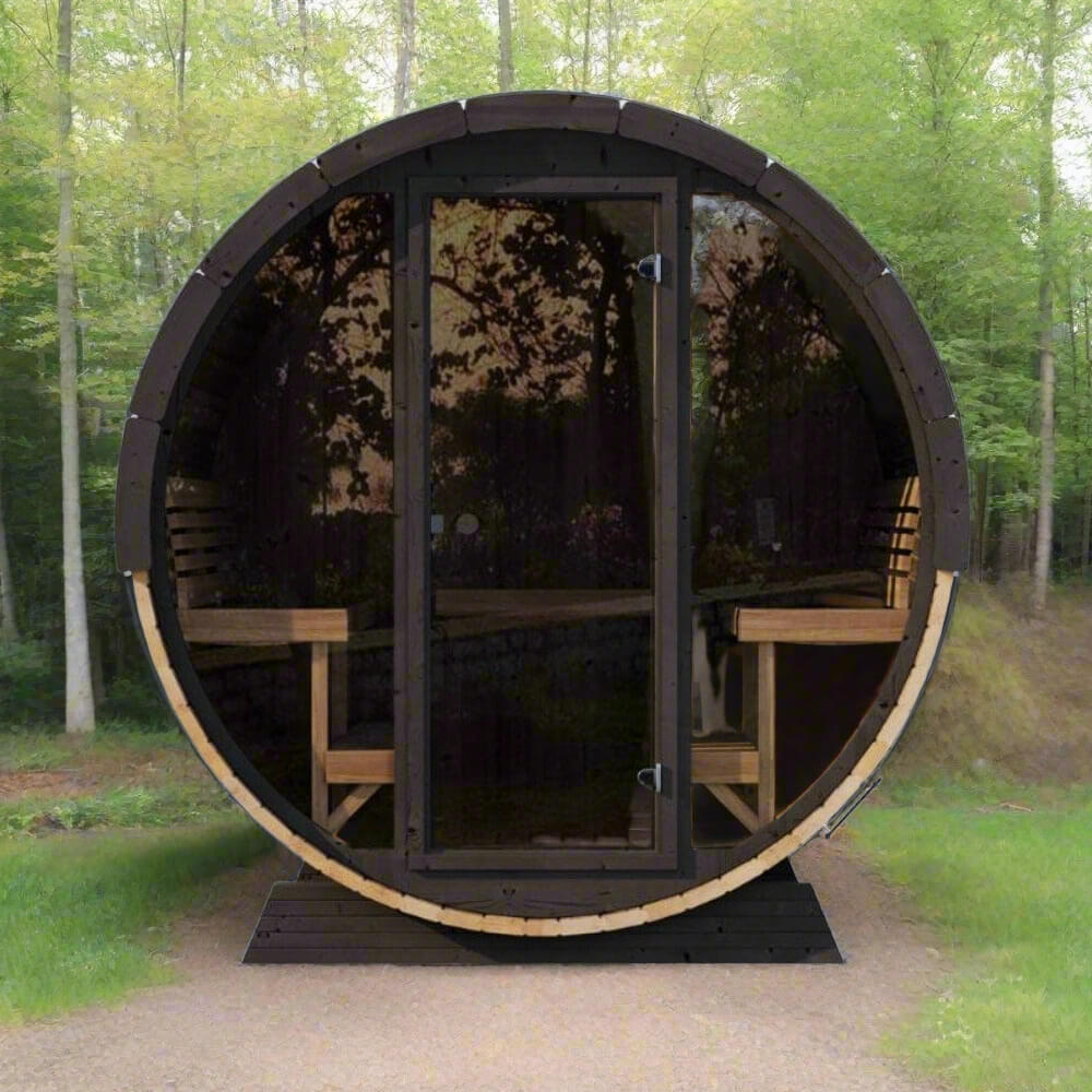 6-Person Outdoor Sauna Barrel With Tempered Glass Front