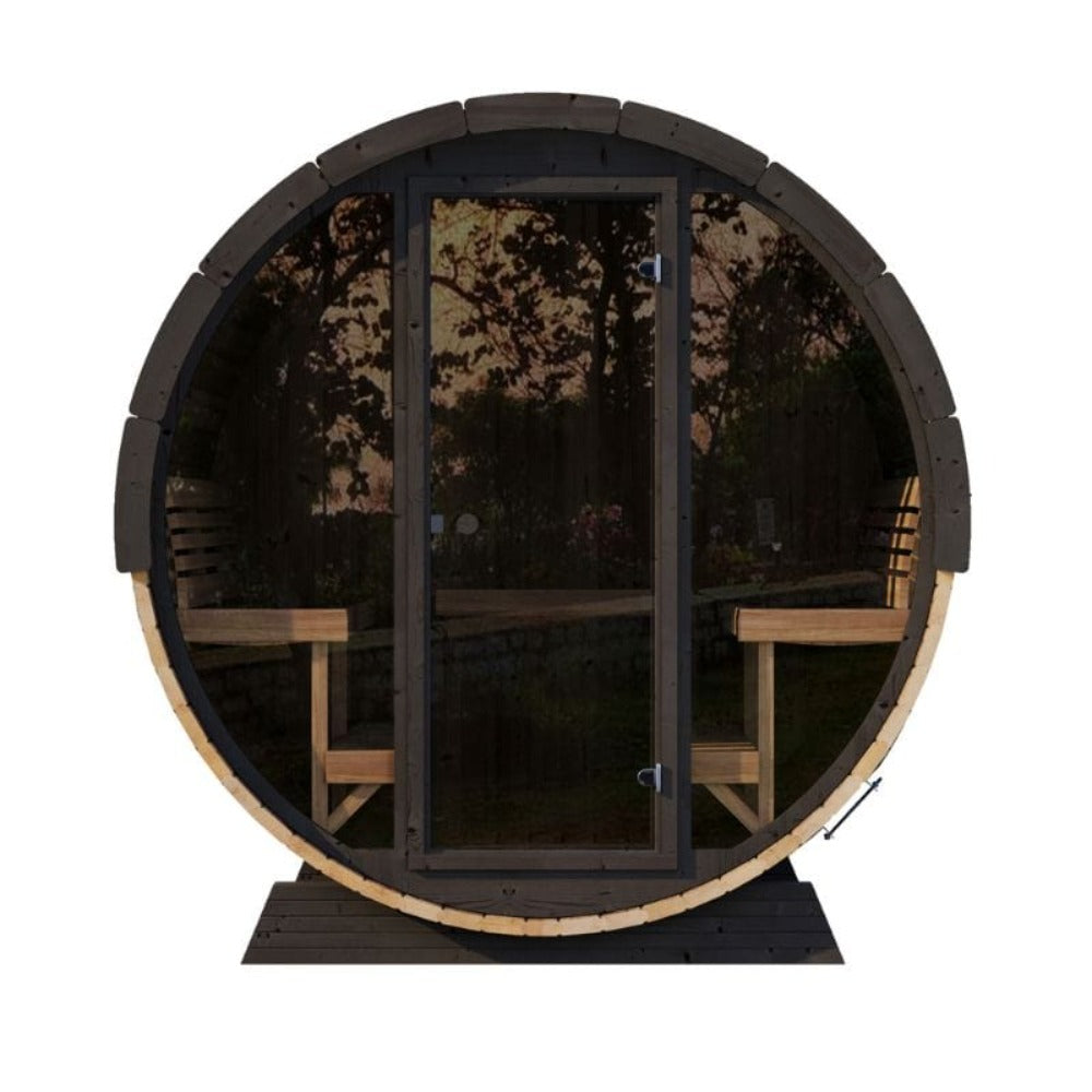 6-Person Outdoor Sauna Barrel With Tempered Glass Front