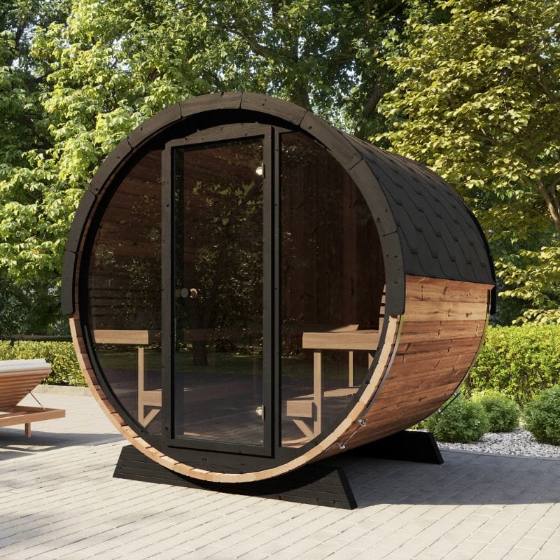 6-Person Outdoor Sauna Barrel With Tempered Glass Front