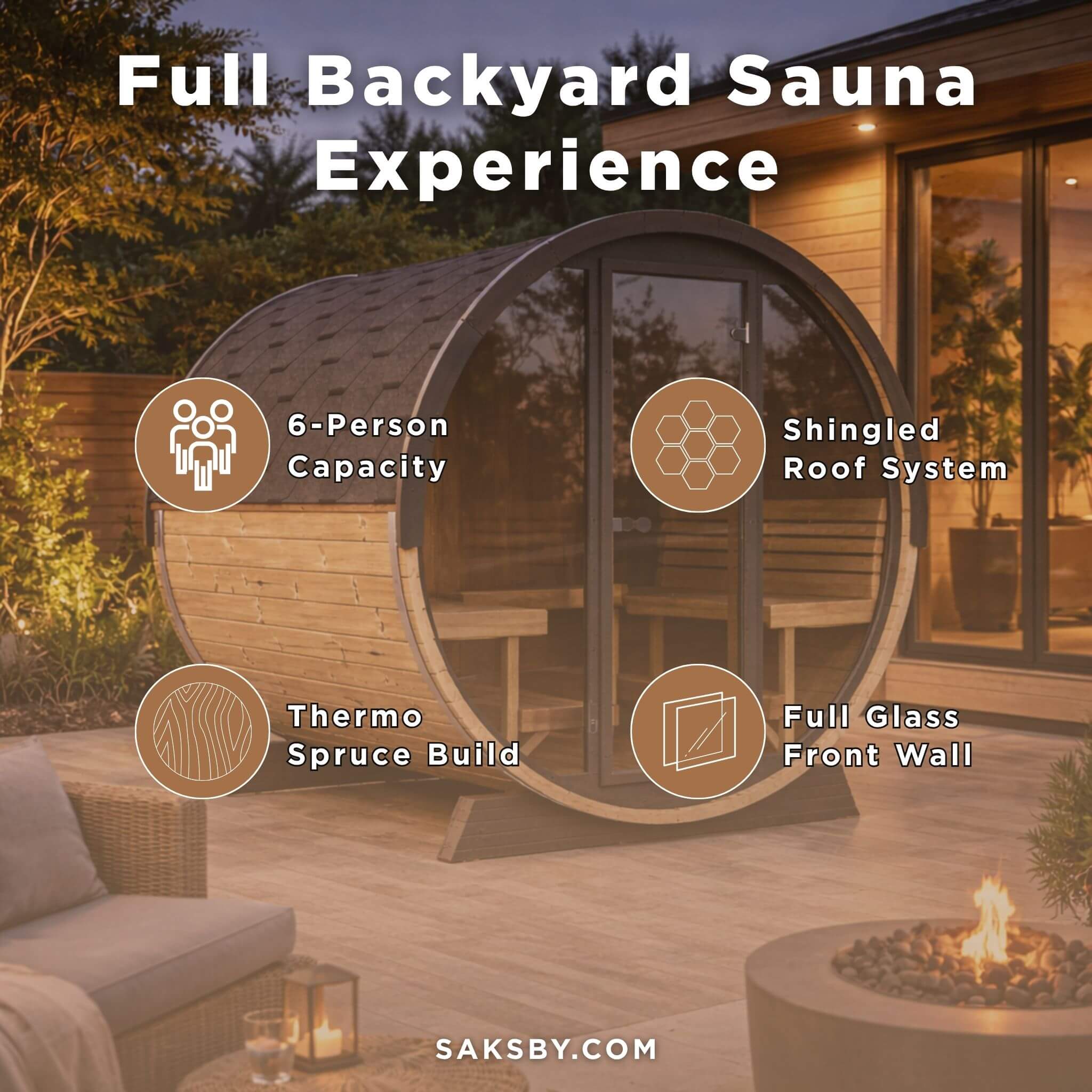 6-Person Outdoor Sauna Barrel With Tempered Glass Front