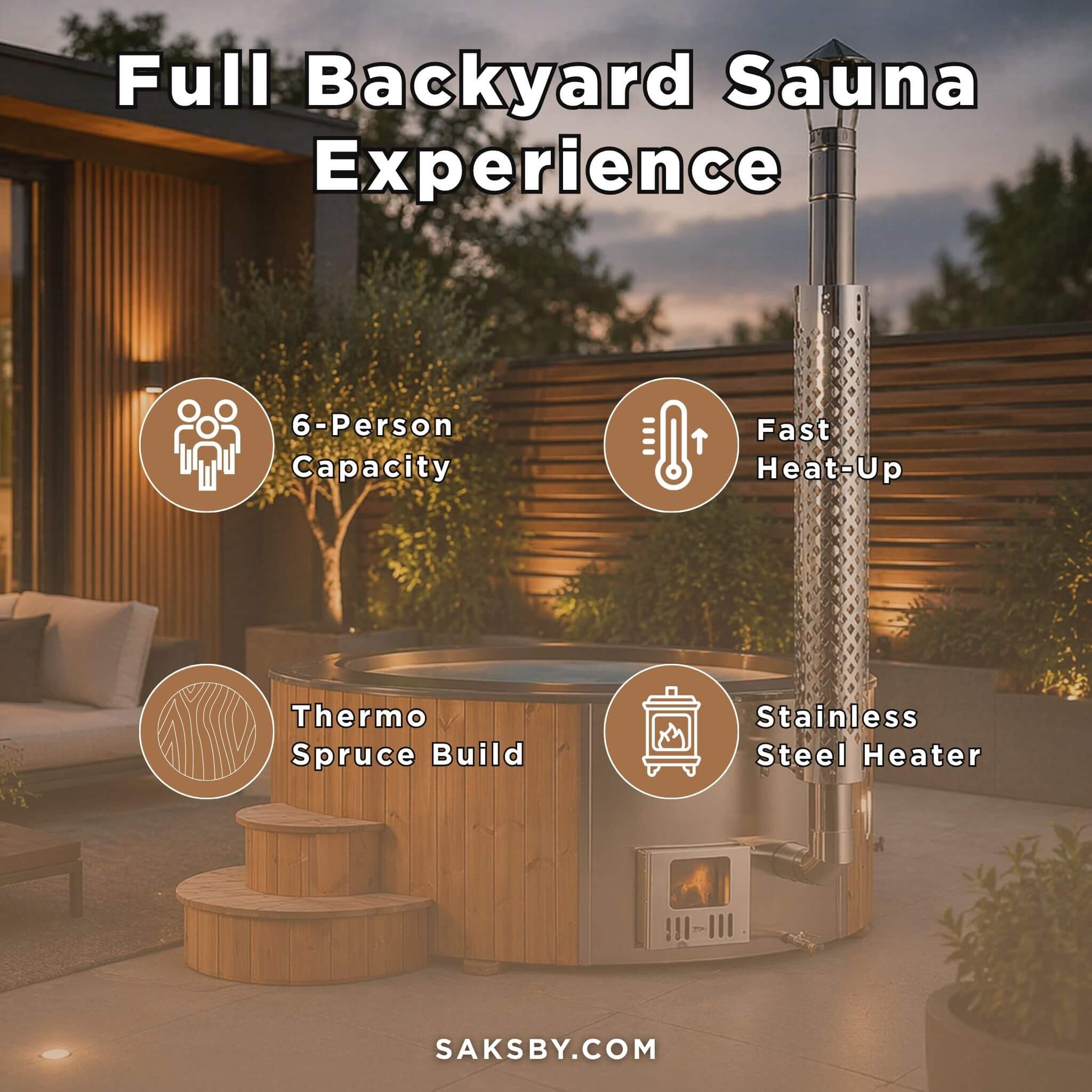 Premium 6-Person Home Wood-Burning Hot Tub