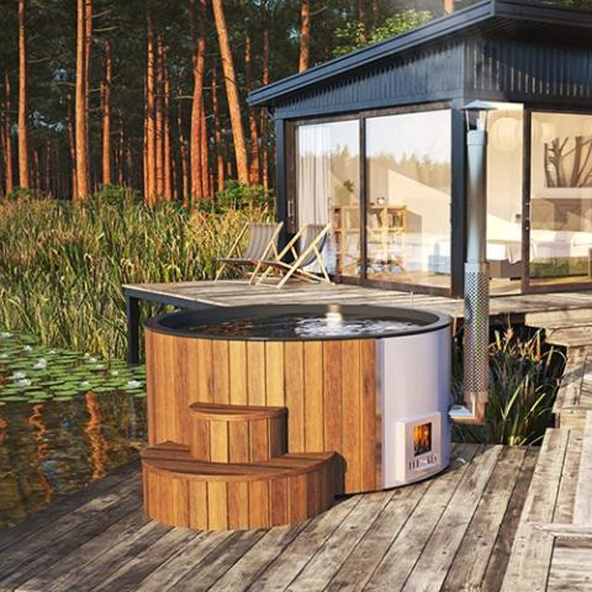 Premium 6-Person Home Wood-Burning Hot Tub