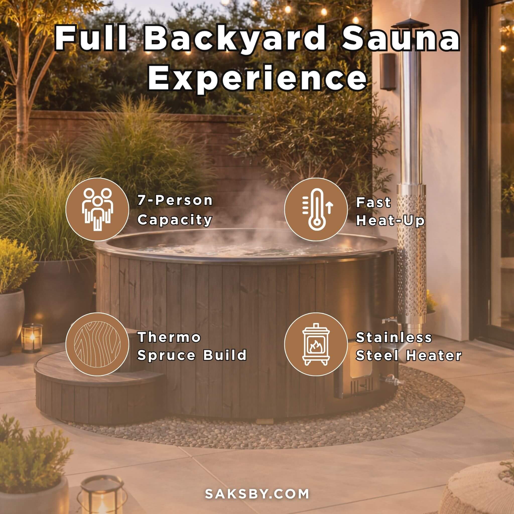 7-Person Soak-Series Home Wood-Burning Hot Tub
