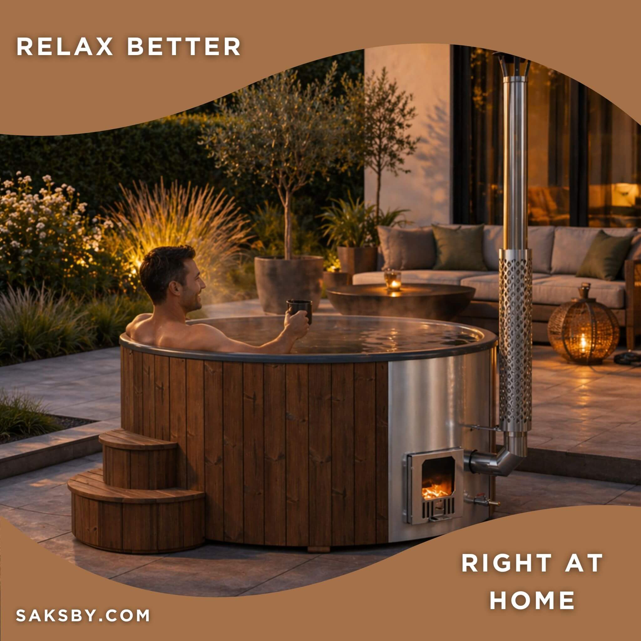 7-Person Soak-Series Home Wood-Burning Hot Tub