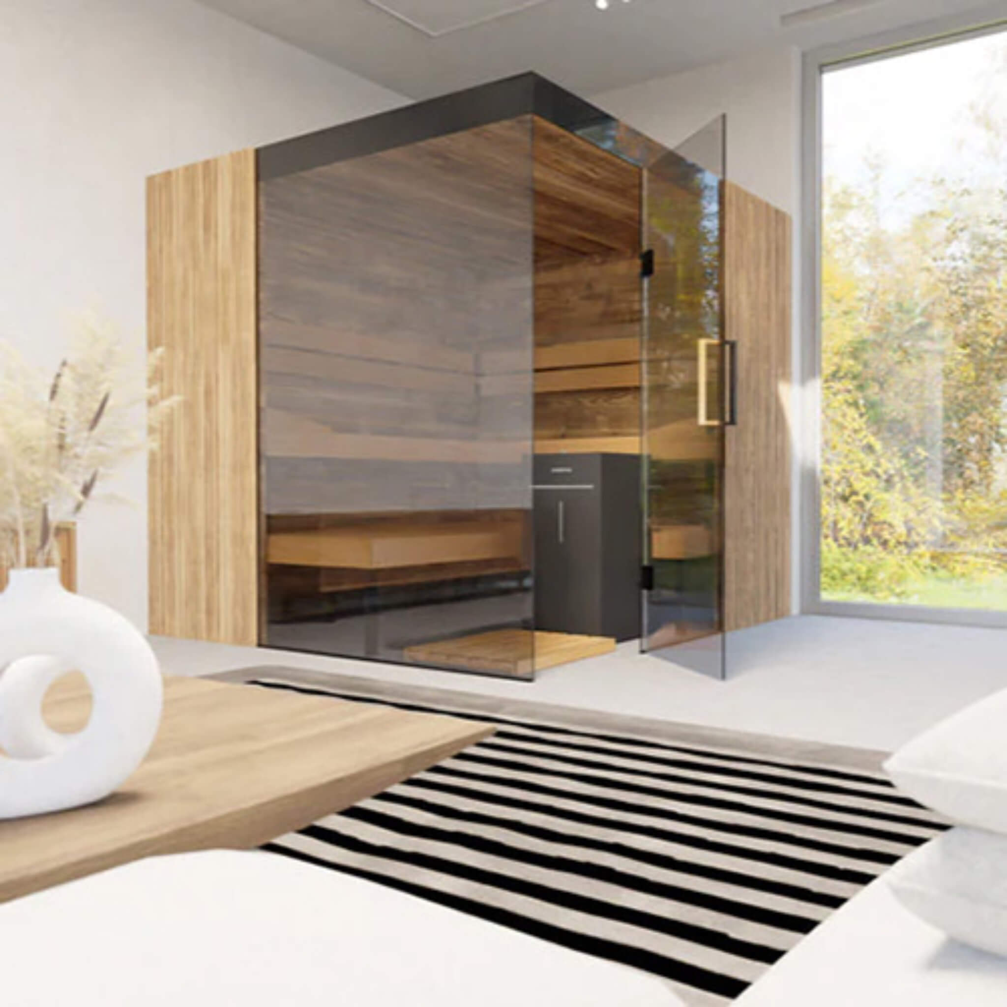 4-Person Indoor Semi Panoramic Glass Sauna Cabin [Made-To-Order]