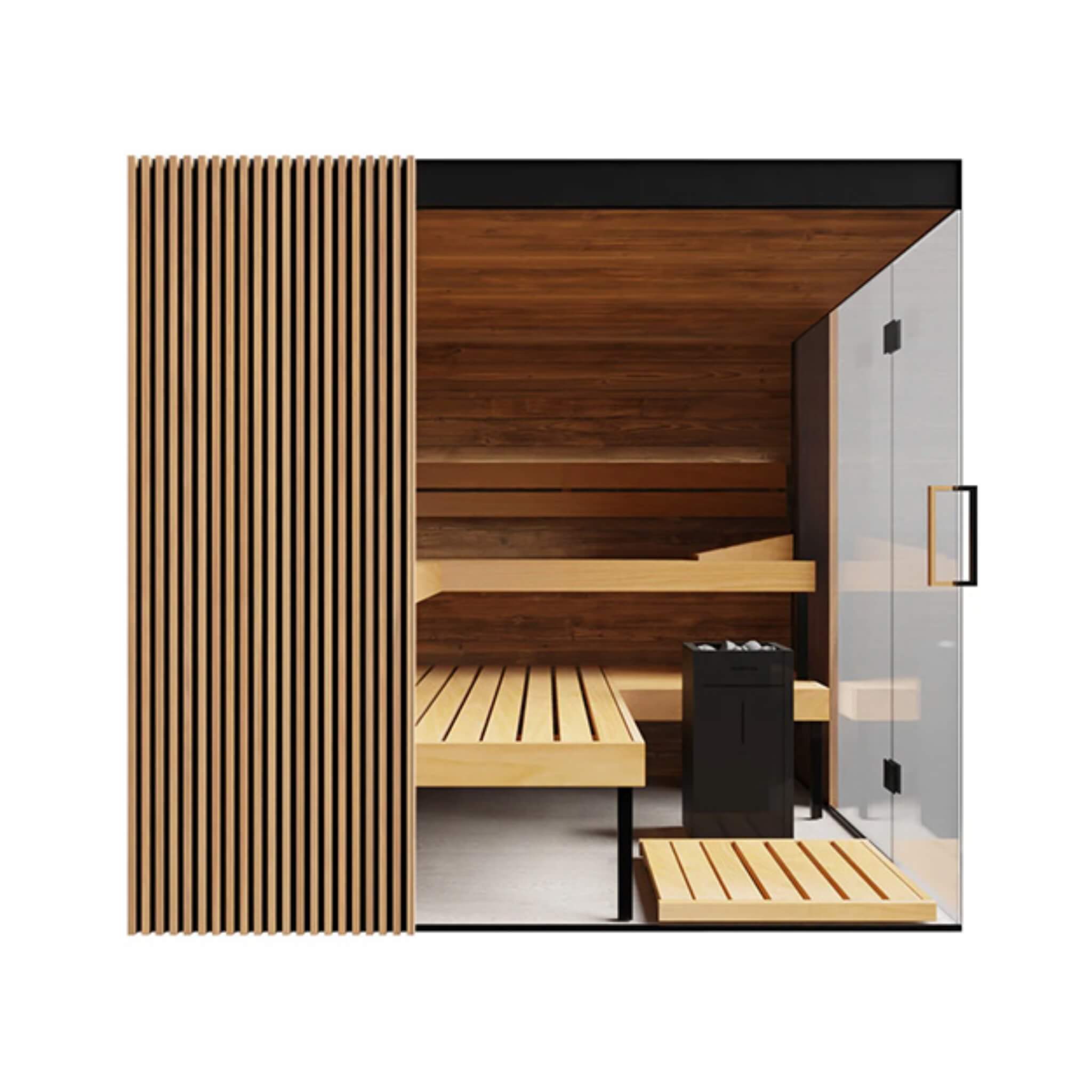 4-Person Indoor Semi Panoramic Glass Sauna Cabin [Made-To-Order]
