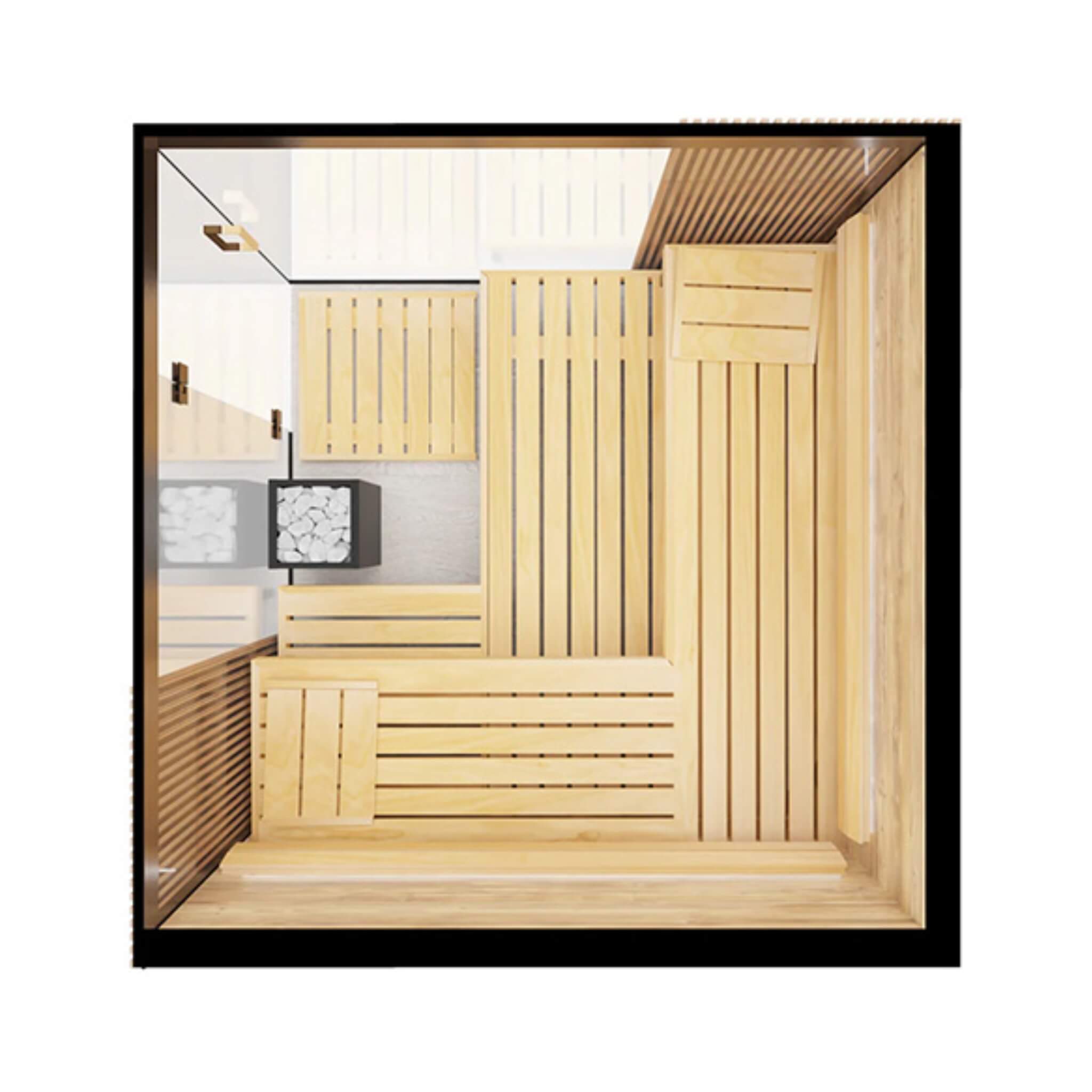 4-Person Indoor Semi Panoramic Glass Sauna Cabin [Made-To-Order]
